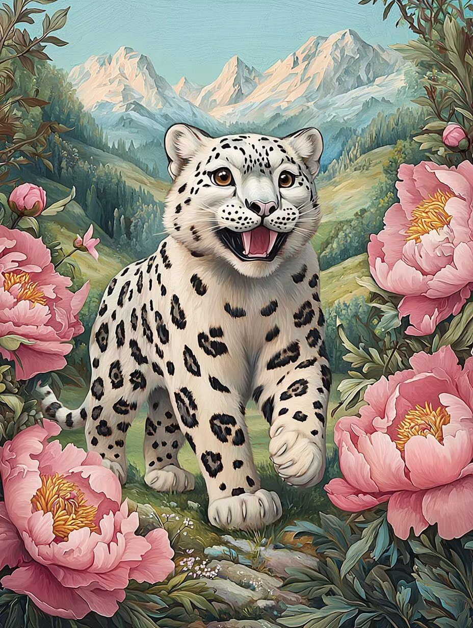 Malen nach Zahlen Erwachsene Pfingstrose mit Leopard, 70x90cm x-687 | Handgemalt Ölgemälde Kit für Mädchen Jungen ab 7 8 9 Jahre, Rahmenlos, für die Wanddekoration zu Hause, DIY Acrylmalerei