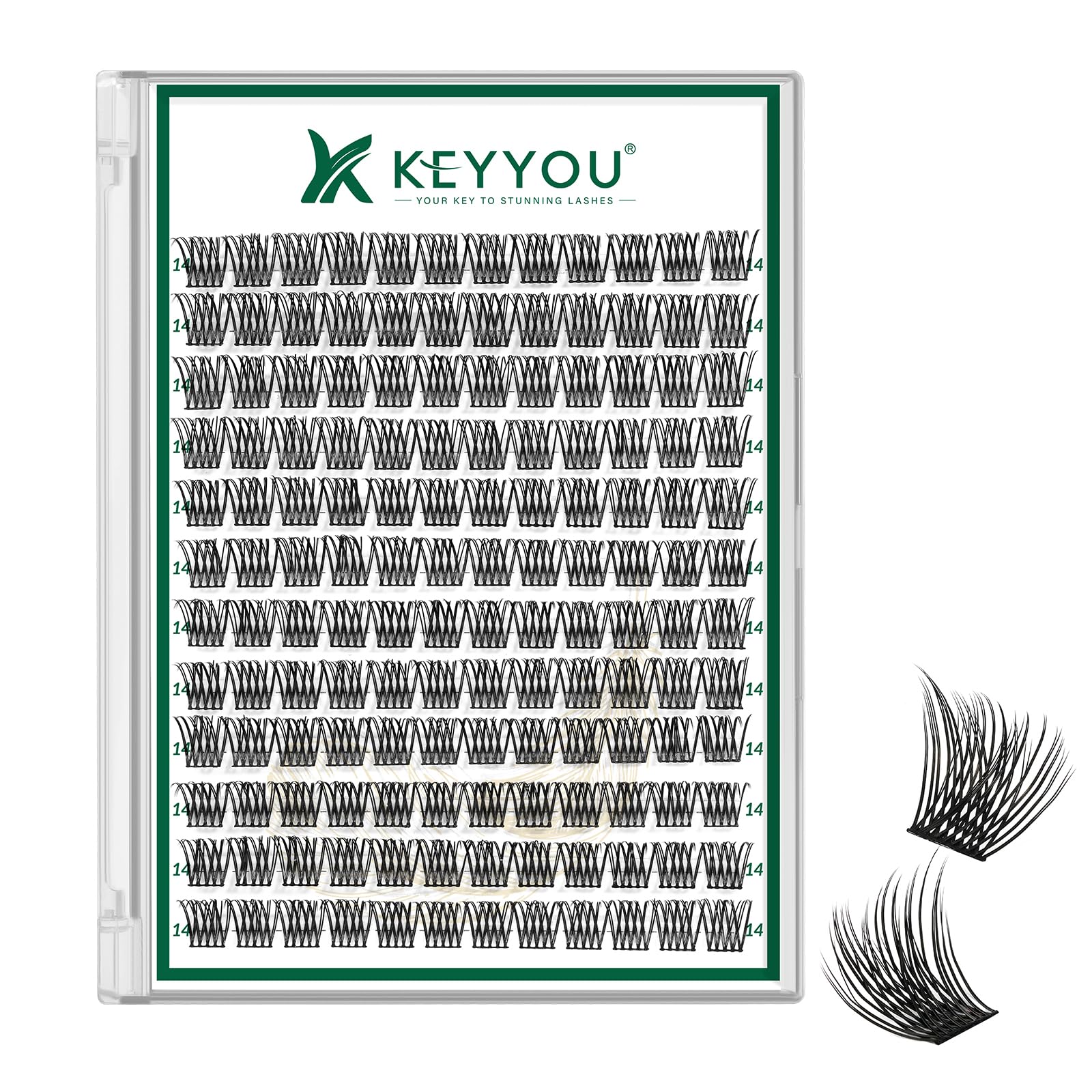 Lash Clusters 144pcs Individual Lashes D Curl 14mm Eyelash Clusters KEYYOU Air Touch Cluster Lashes Super Lightweight Soft Wispy Comfortable Easy DIY