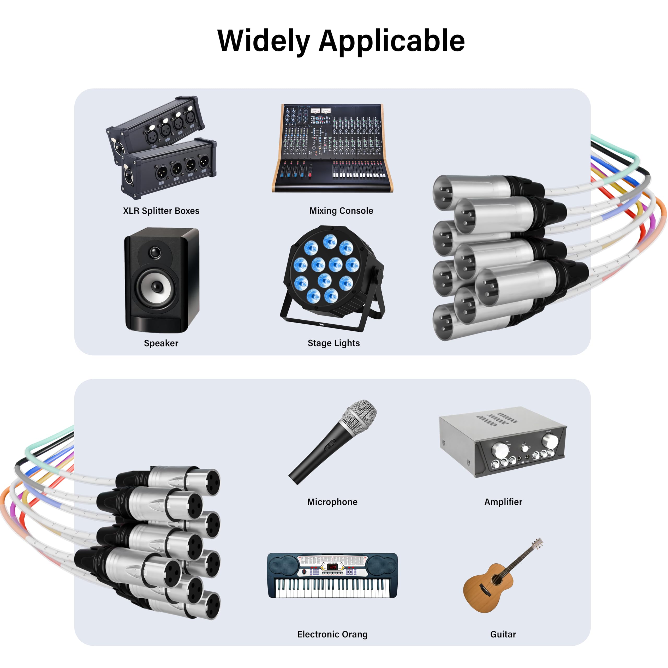 PRORECK Cavo a serpente da 7,6 m, cavo audio schermato a 8 canali, da XLR maschio a XLR femmina, con connettori colorati per palcoscenico professionale, studio e live (PR-XLR/XLR-8 x 25)