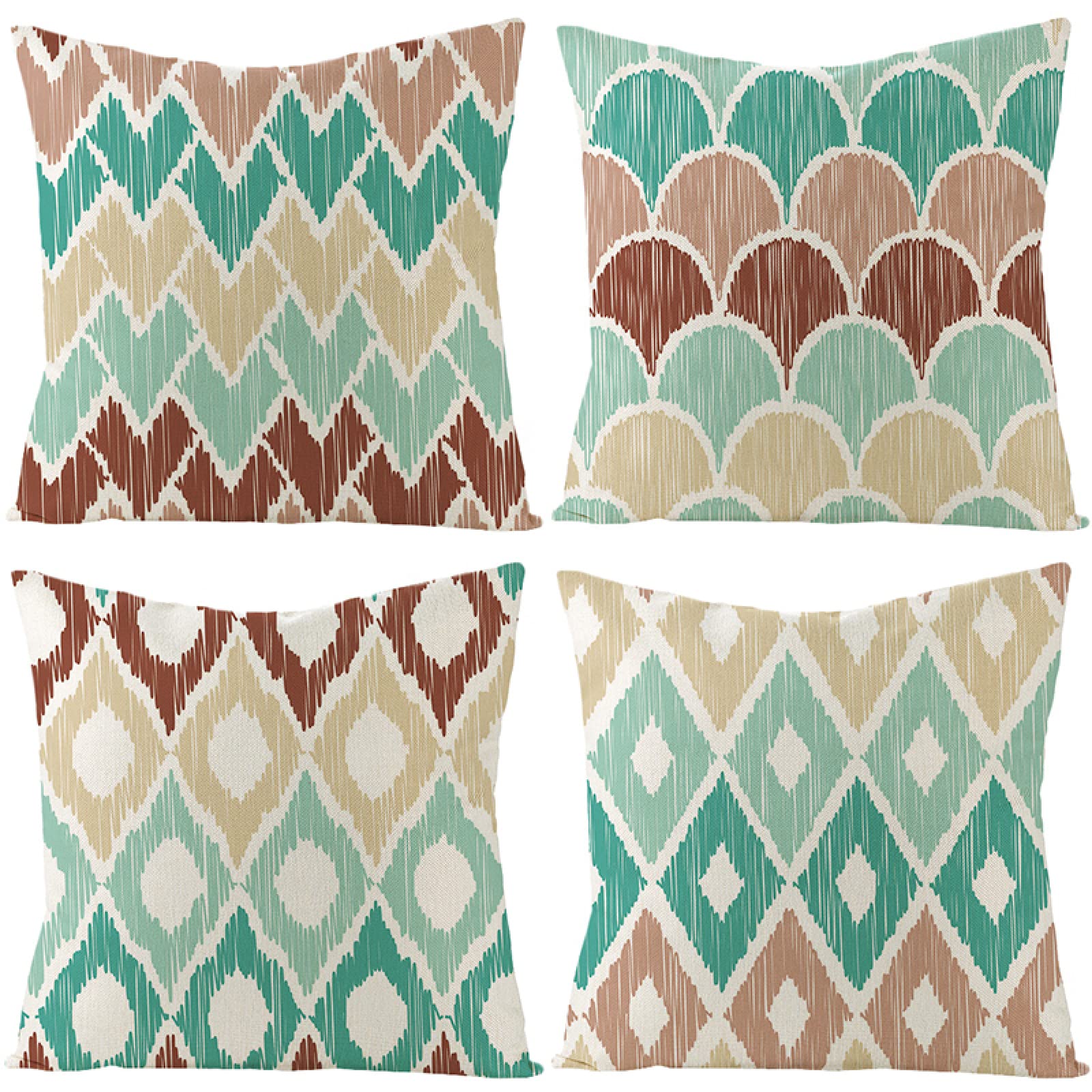 Sofa Fundas Cojines 60x60 Pack de 4 Cuadrado,Funda de Almohada Lino con Cremallera Invisible,Funda de Cojín Decoración para Hogar Sala Cama Jardín Silla Coche-geometría