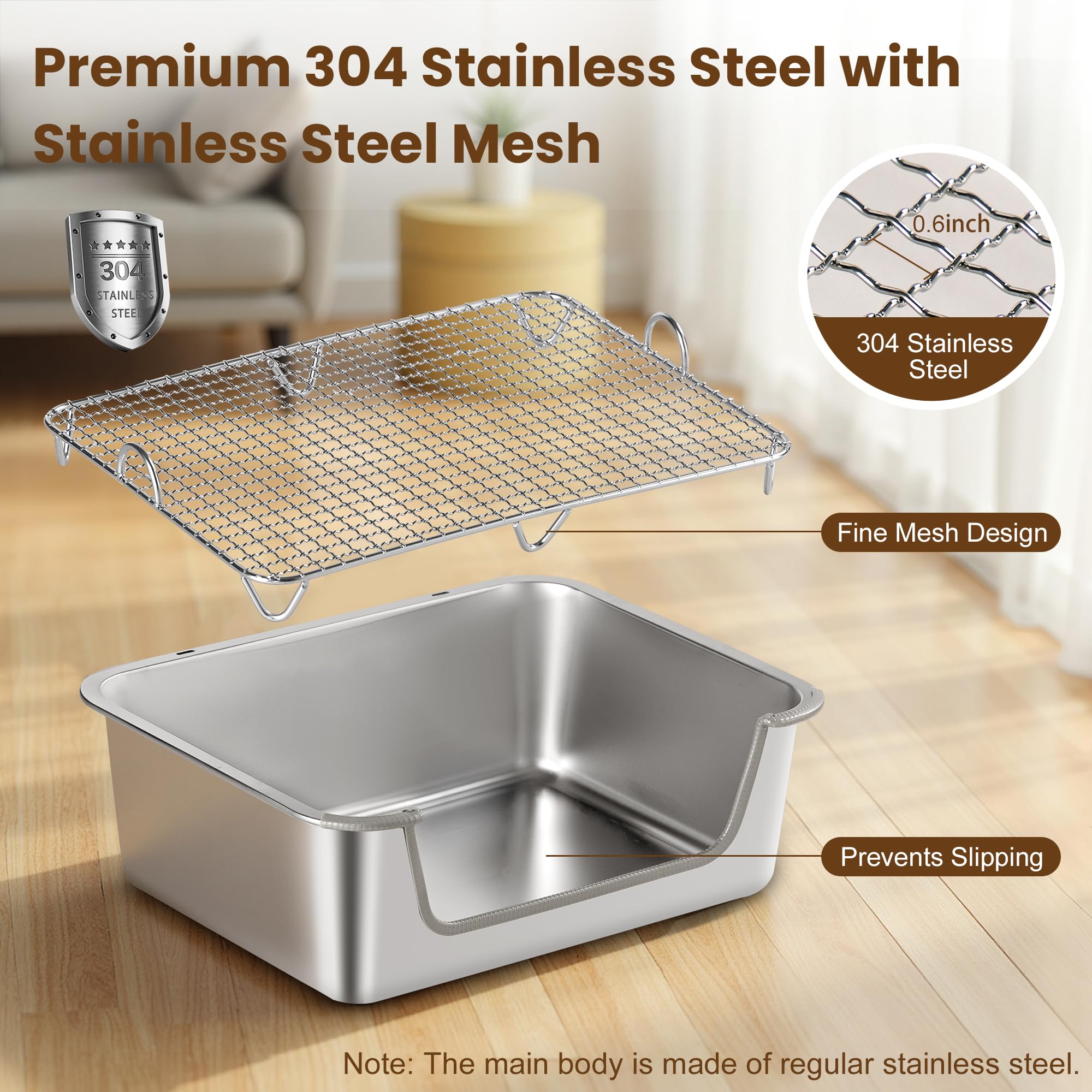 Rabbit Litter Box, Extra Large Bunny Litter Box with 304 Stainless Steel Sifting Tray & Hooks, Rabbit Litter Box, Easy to Clean and Odor Control (17.7" × 13.8" × 5.9") - image 3