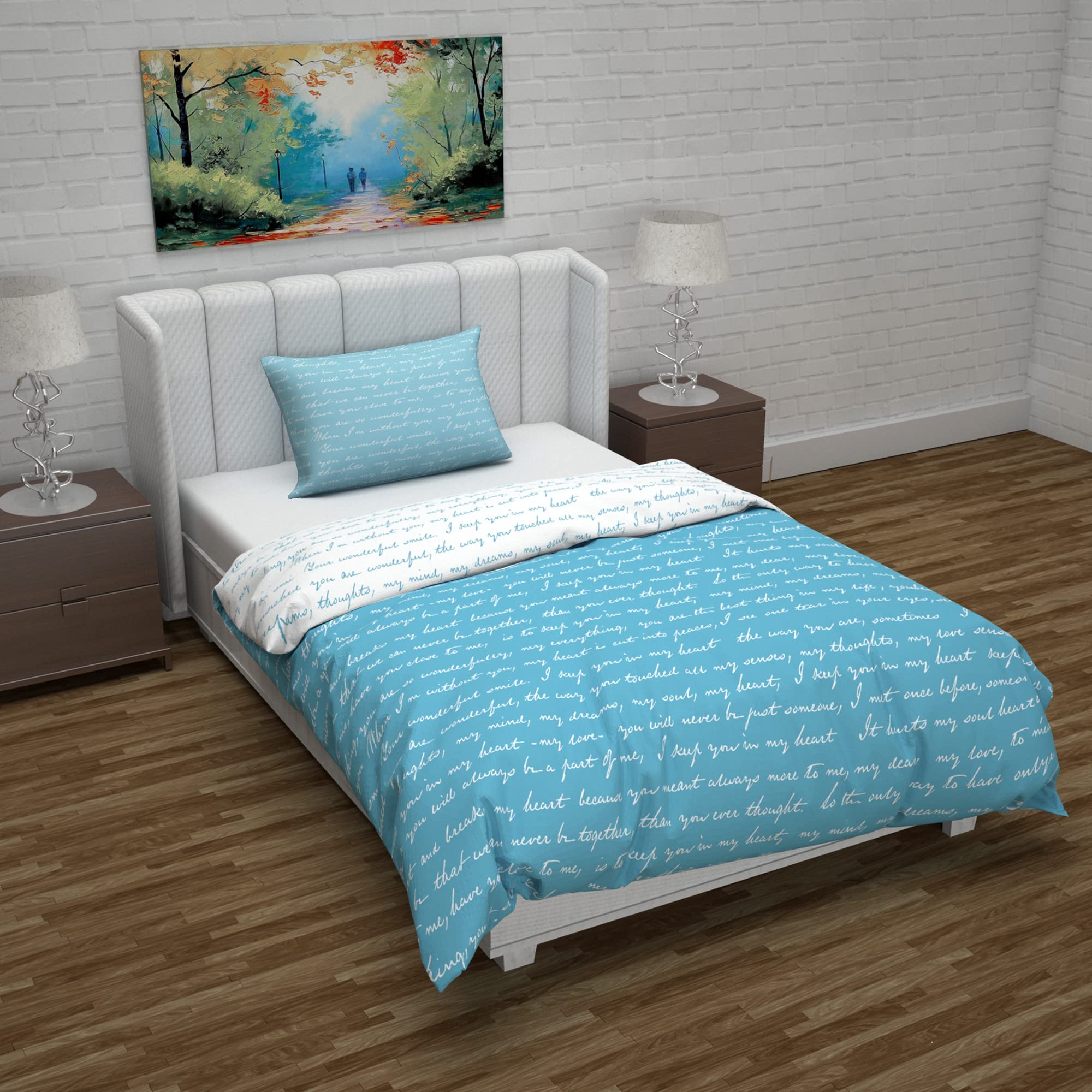 Divine Casa Microfiber Reversible Single Bed AC Duvet Cover with 1 Pillow Cover | Blue & White, Ideal for Quilt/Comforter/Blanket-picture-19
