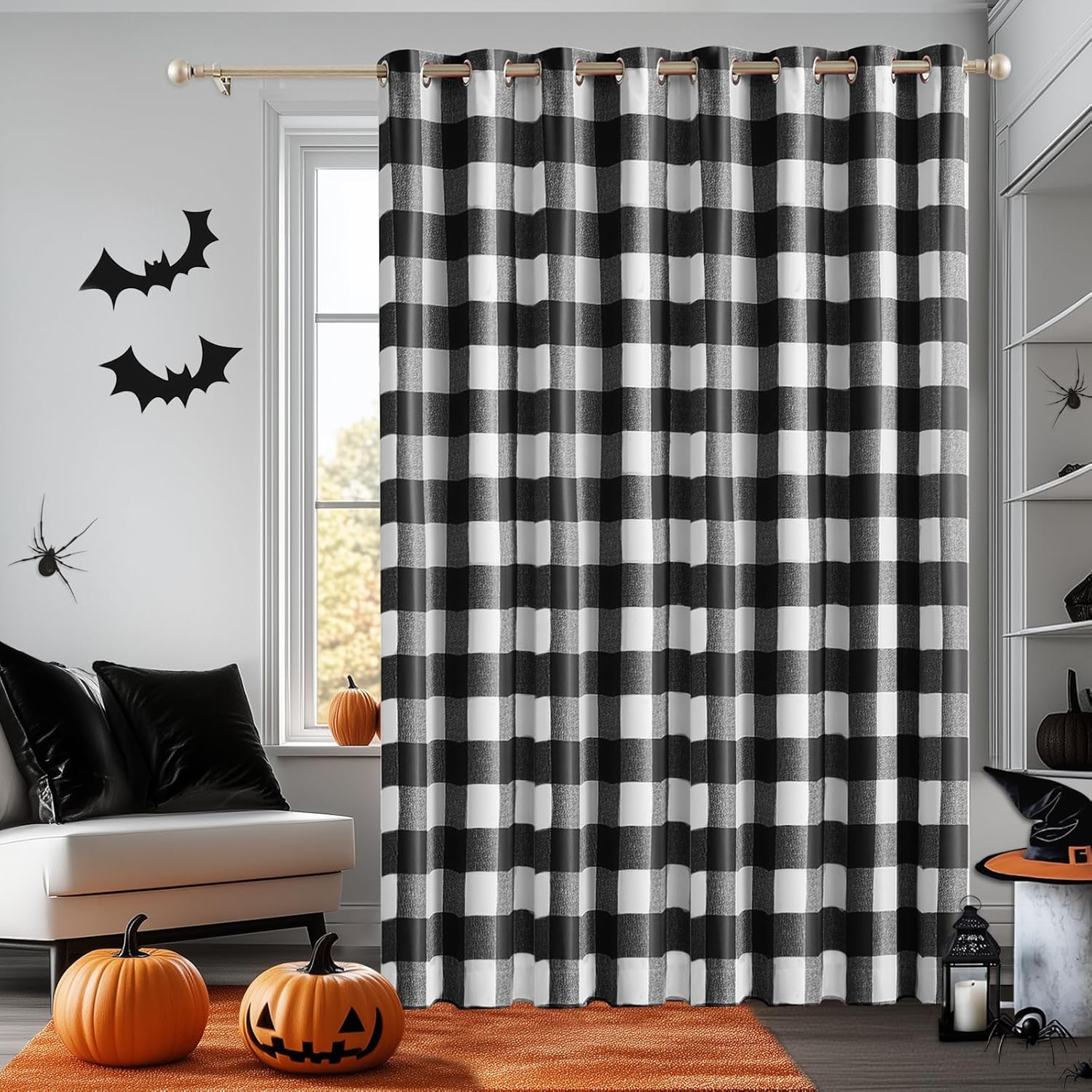 Melodieux Buffalo Check Plaid Extra Wide Curtains 84 Inches Long, Thermal Insulated Blackout Room Divider for Living Room Grommet Patio Door Curtain Drape, Black, 100 x 84 Inch, 1 Panel