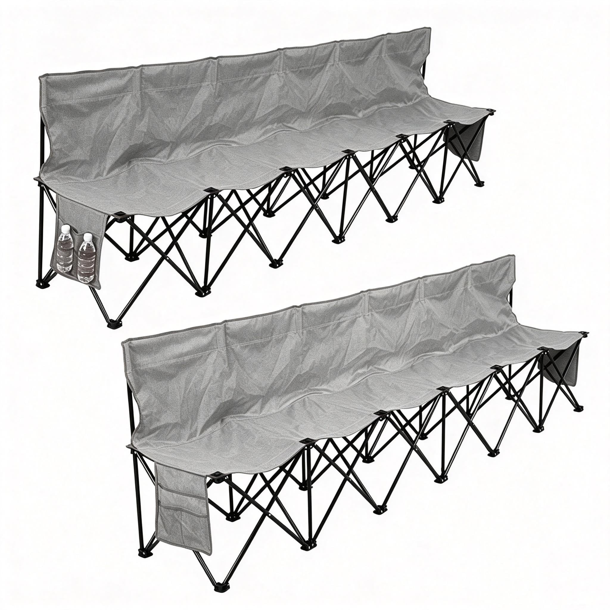 Yaheetech 2pcs​ 6-Seat Folding Bench with Hanging Bags & Carry Bag, Gray