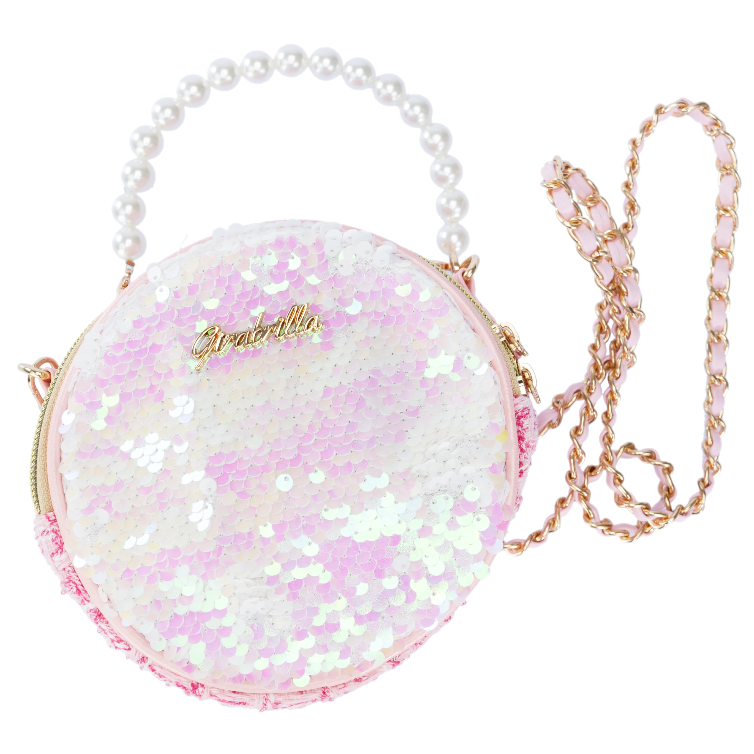 Girabrilla Fashion Bag, torebka z cekinami, uchwyt z perłami i paskiem na ramię