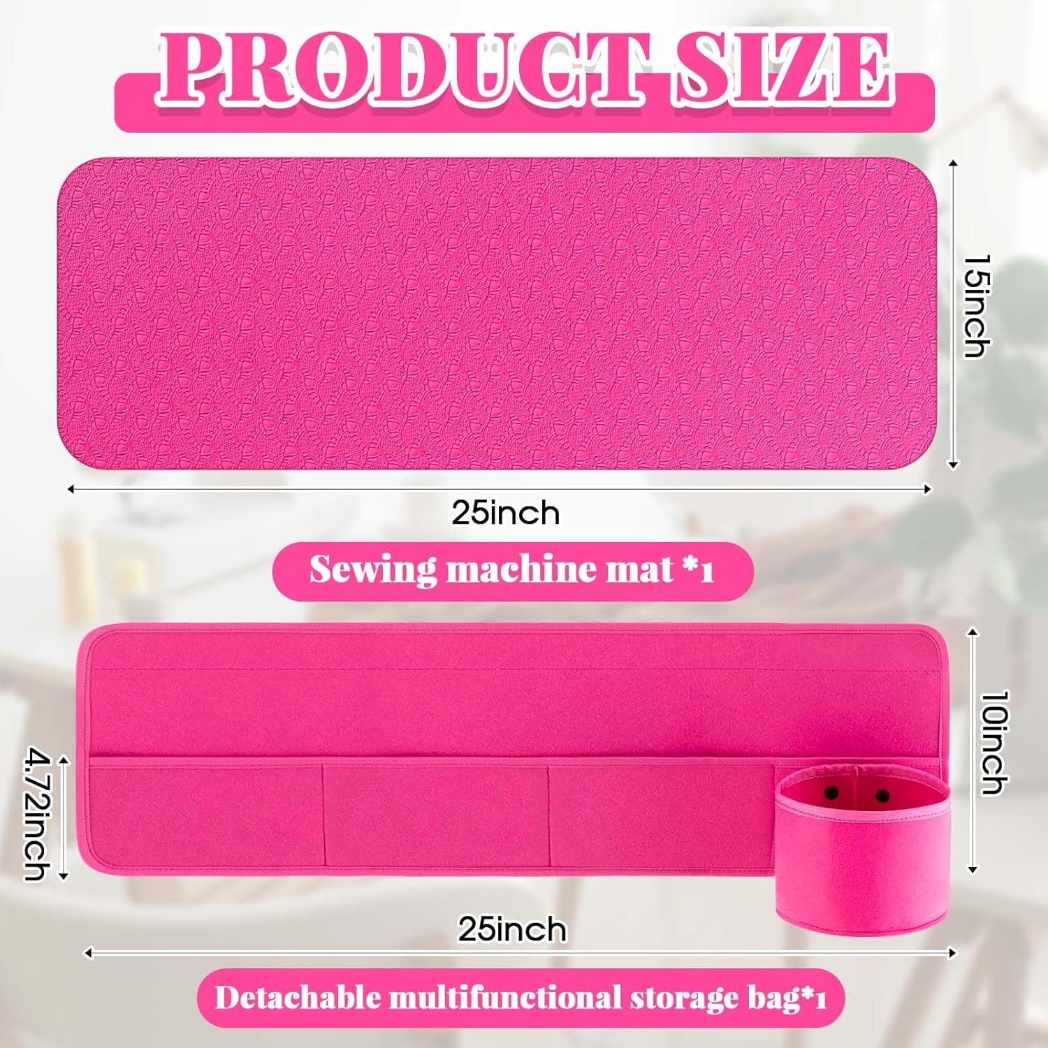 Flutesan 3 Pcs 25'' x 15'' Sewing Machine Mat with Storage Bag, Anti Slip Rubber Pad for Sewing Table, Noise Reducing Muffling Mat for Quilting Embroidery, Pedal Pad and Organizer Set