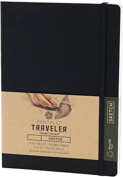 Pentalic 6 & quot؛ &times; 8 & quot؛ مجلة الجيب Sketchbook Traveler ، 160 صفحة ، أسود