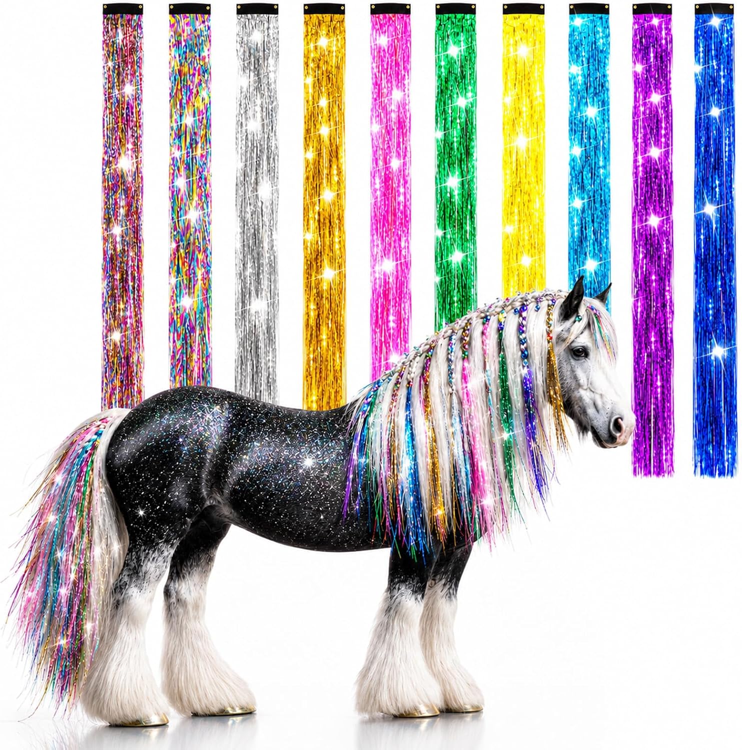 10 Pcs Horse Mane and Tail Tinsel, Horse Bling Accessory for Horses
