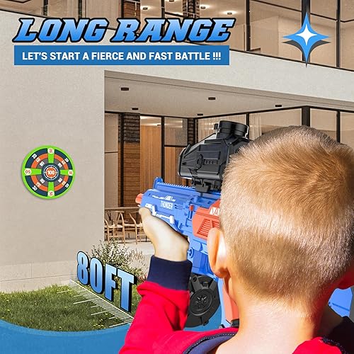 Miniatura 3 de Lanzador de bolas de gel grande con tambor, lanzador automático y manual, lanzador eléctrico de salpicaduras (azul)