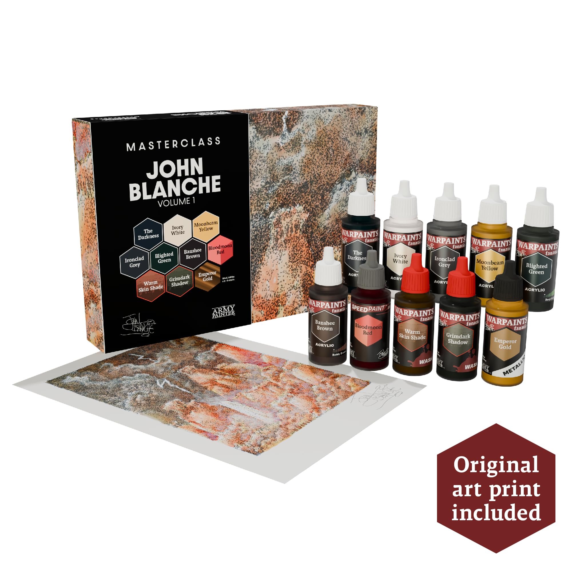 The Army Painter, Masterclass John Blanche Volume 1 Set, 6 x 18 ml Warpaints Fanatic Paints, 1 unique Speedpaint, 2 Washes, 1 Metallic & 1 Print - for Miniature Wargaming - 2