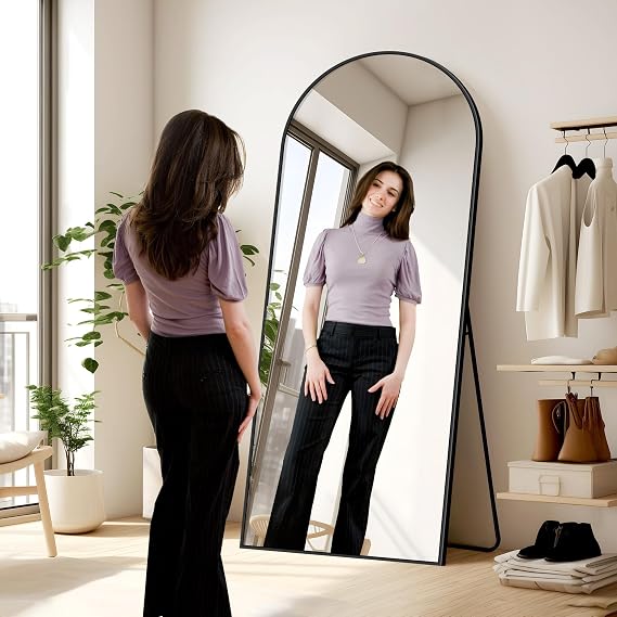 KOCUUY Arched Full Length Mirror, 192 x 85 cm Wall Mirrors, Standing or Leaning Full Body Mirror with Aluminum Alloy Frame, Suitable for Bedrooms, Hallway or Cloakroom, Black