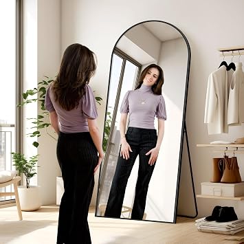 KOCUUY Arched Full Length Mirror, 192 x 85 cm Wall Mirrors, Standing or Leaning Full Body Mirror with Aluminum Alloy Frame, Suitable for Bedrooms, Hallway or Cloakroom, Black