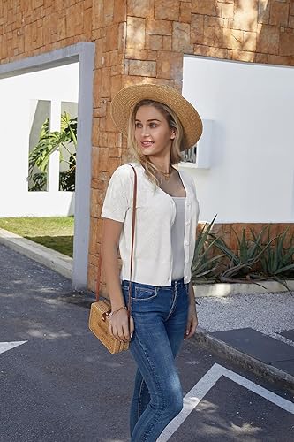 Miniatura 2 de GRACE KARIN Cárdigan recortado de manga corta para mujer, con botones, suéter ligero de punto ahuecado