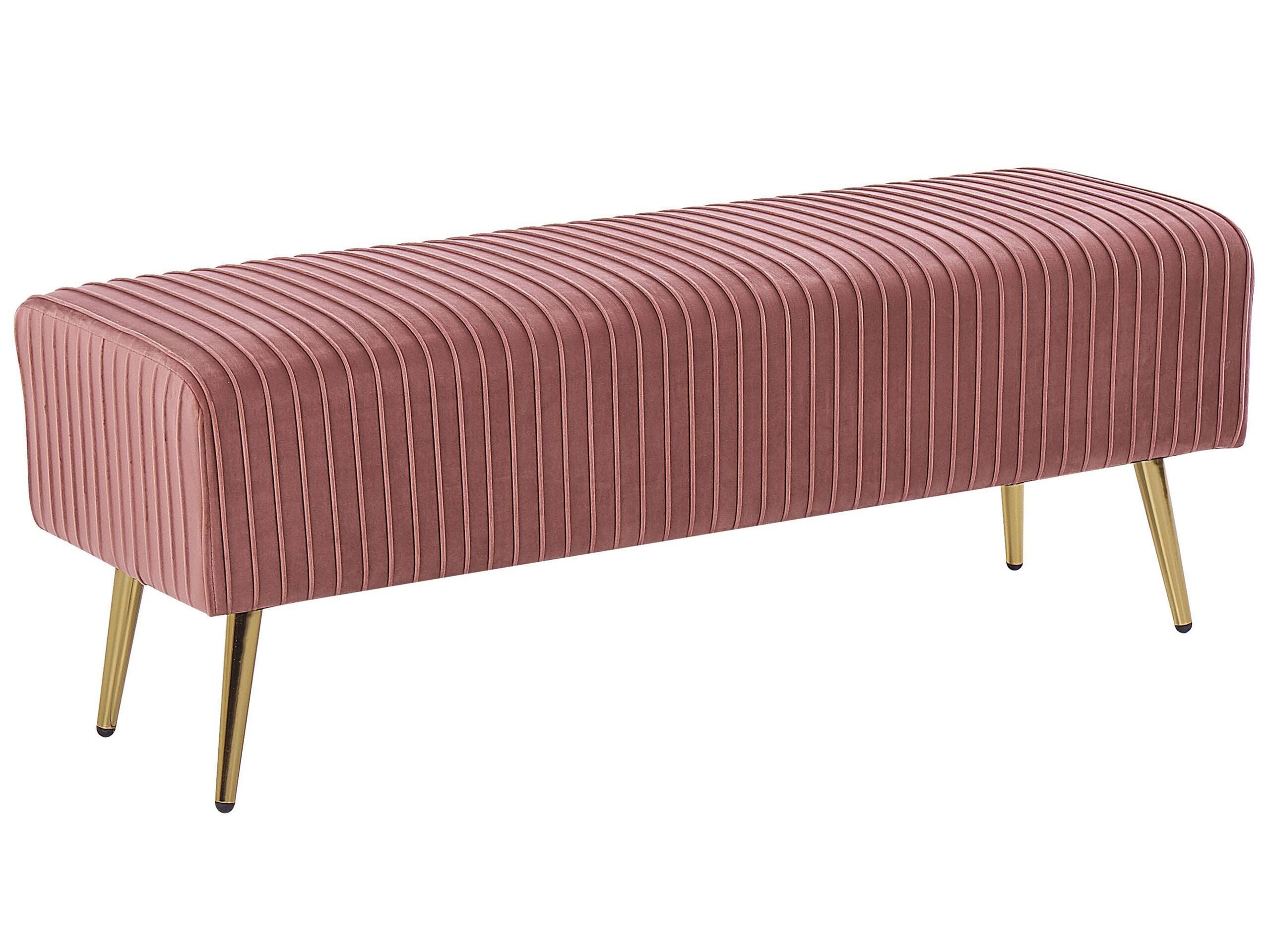 Beliani Banquette d'Intérieur Glamour Pieds en Métal Dorés en Velours Rose Paterson