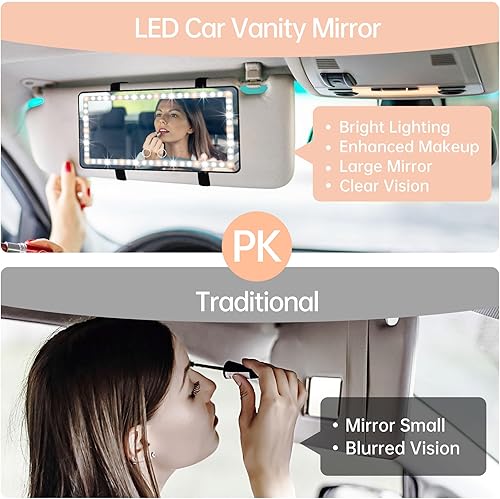 Miniatura 4 de Espejo LED para visera de automóvil, espejo de tocador recargable con 3 modos de luz y pantalla táctil regulable, 60 luces LED, espejo de maquillaje