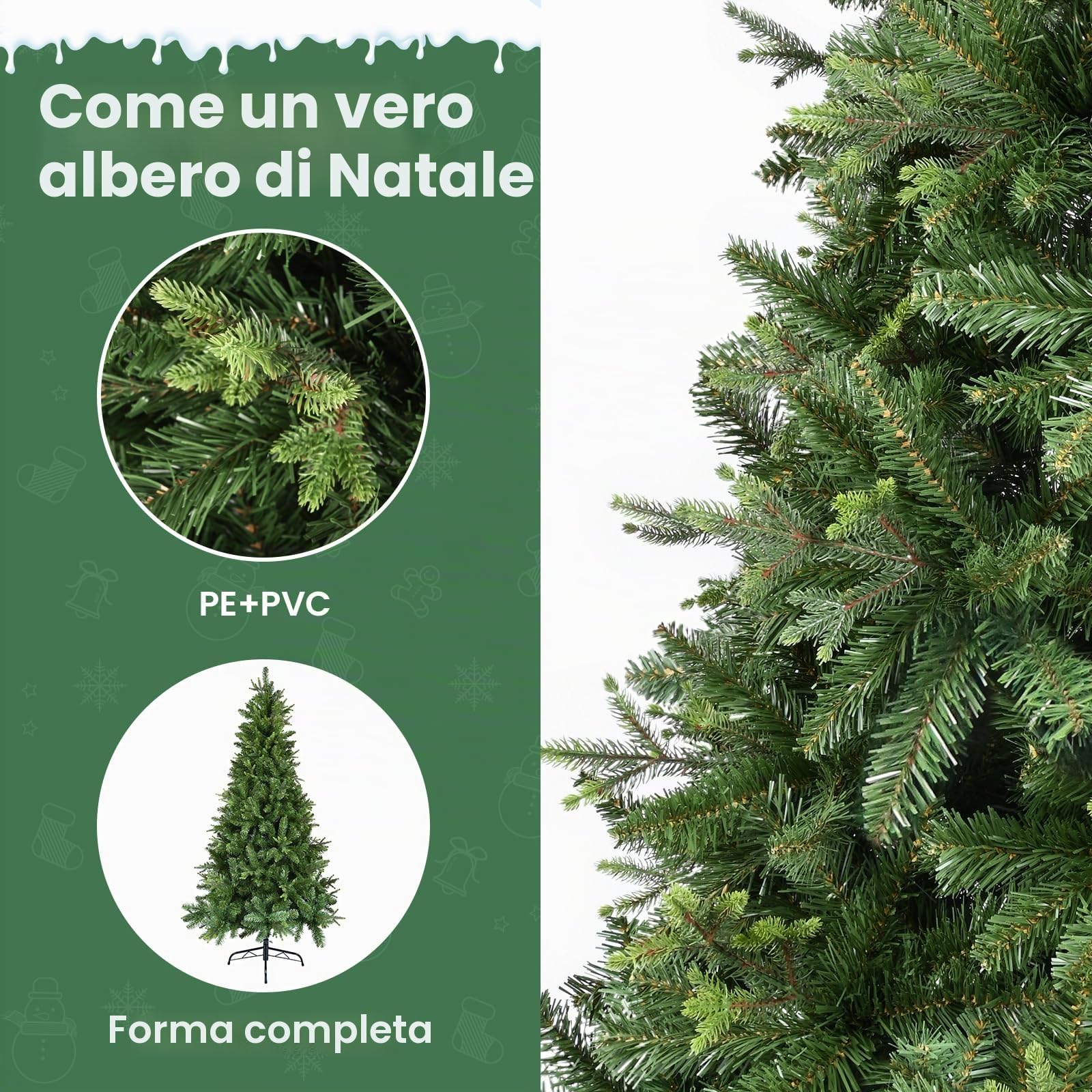 YEAUPE PRO Albero di Natale artificiale da 155 cm con 800 punte, PVC + PE | Base in metallo robusto con nastro decorativo da 9 m incluso | Per uso interno ed esterno