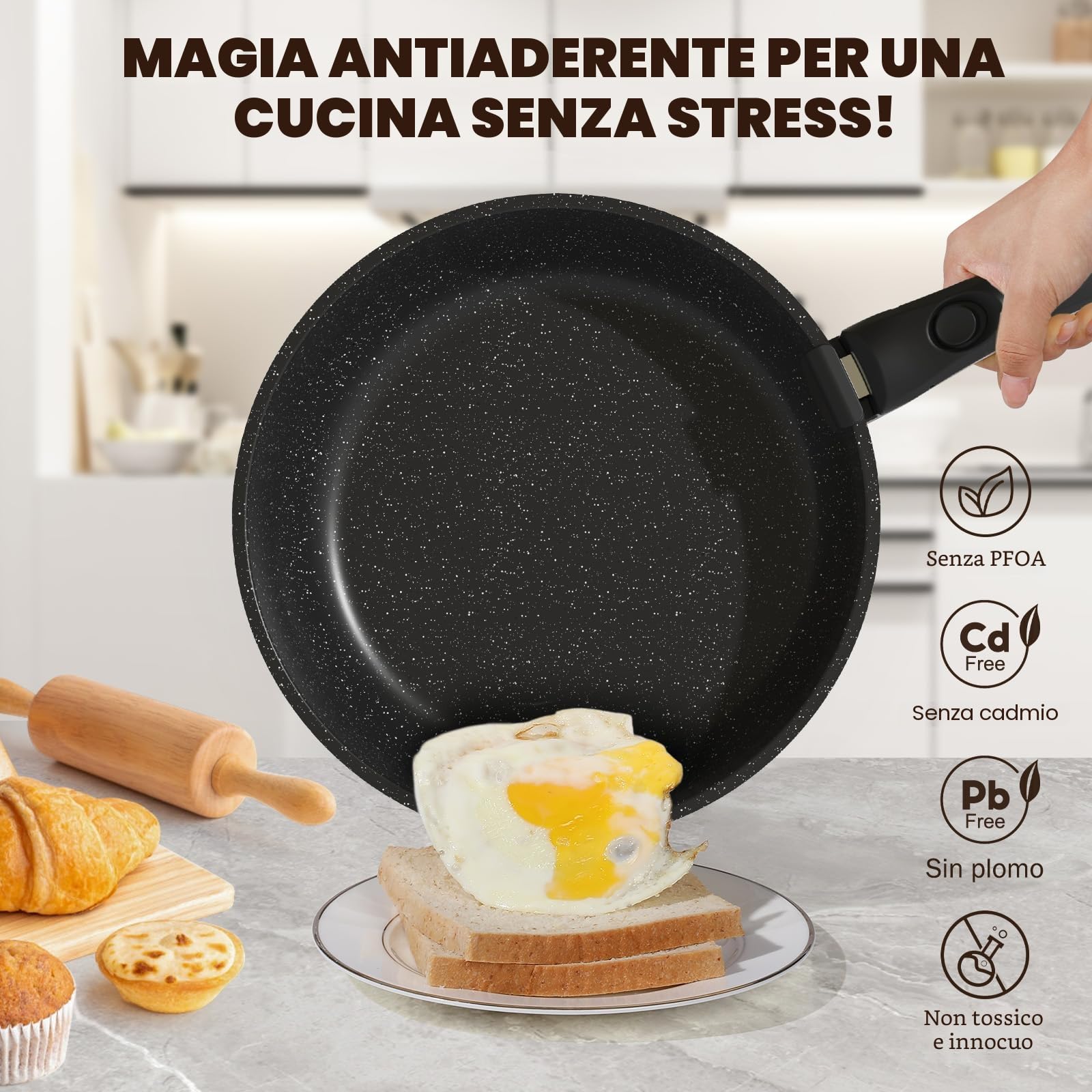 YASHE Set di pentole e padelle da 21 pezzi con manici staccabili – antiaderente, compatibile con induzione, lavabile in lavastoviglie, impilabile