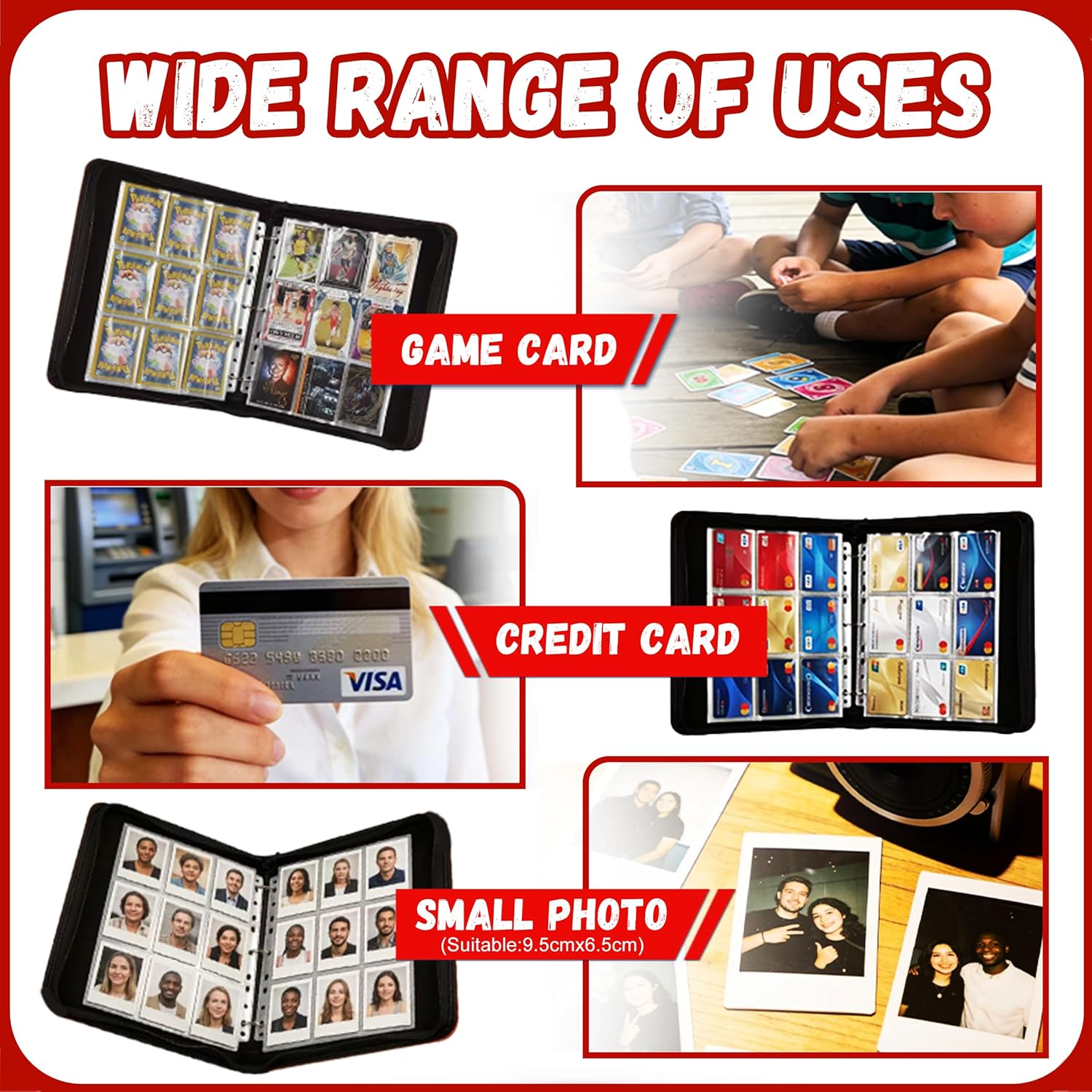 Trading Card Binder 9 Pocket with 50 Removable Sleeves, 400 Pockets Baseball Football Card Binder, 3-Ring Sports Card Collection Album, Perfect for Pokemon, Magic: The Gathering, and Yu-Gi-Oh cards