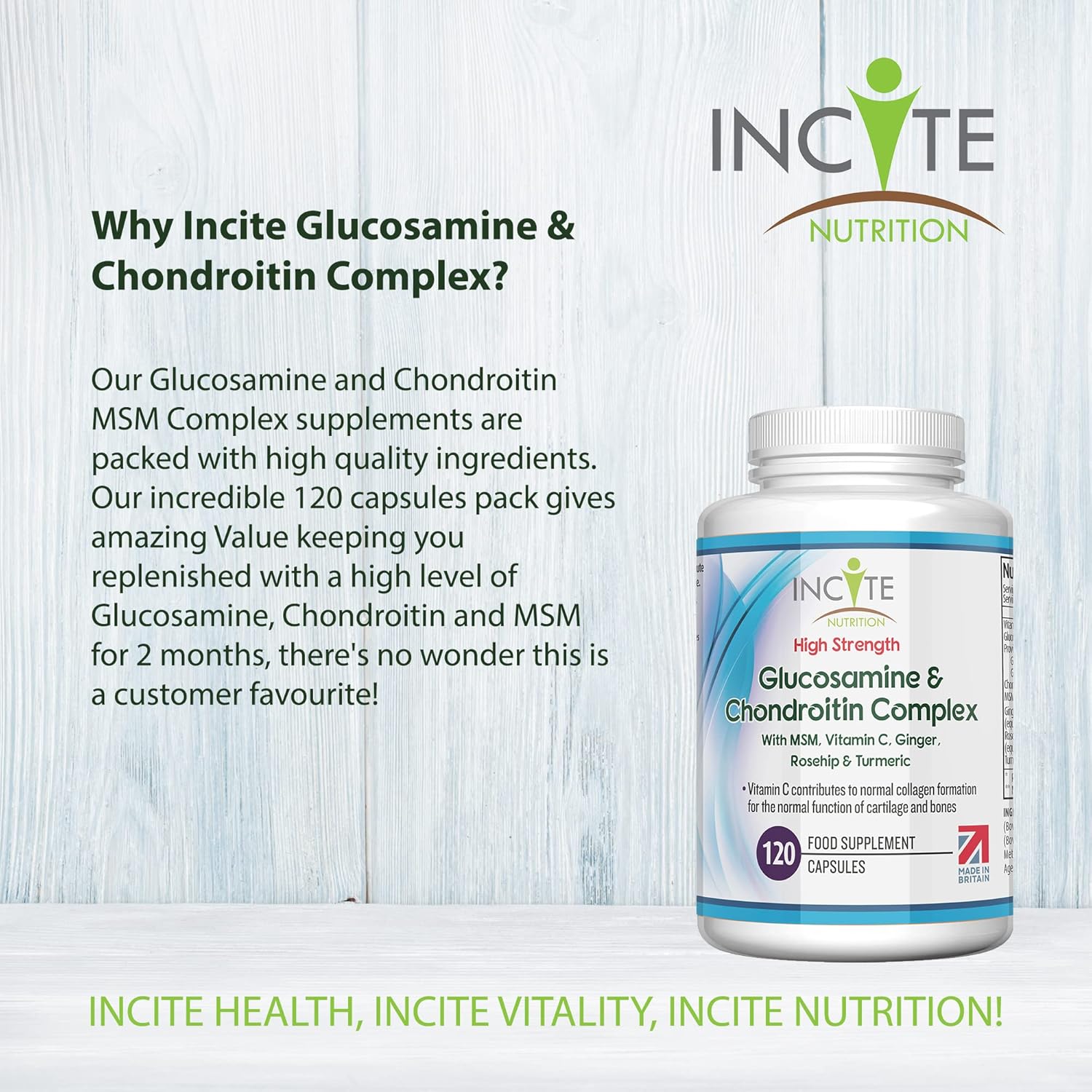 Glucosamine and Chondroitin High Strength Complex with MSM, Vitamin C, Ginger, Rosehip