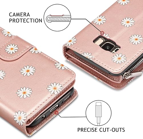 Miniatura 6 de UEEBAI Funda tipo cartera para Samsung Galaxy S9 Plus, funda de piel sintética, cierre magnético, bolsillo con cremallera, ranuras para tarjetas con
