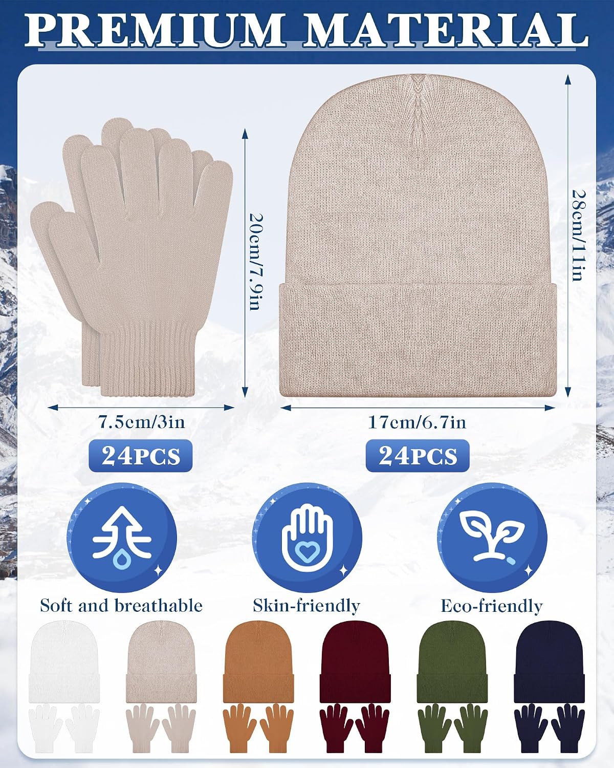 Winter Beanies Gloves Set for Men Women Stretchy Gloves Beanie Hat for Winter Cold Weather