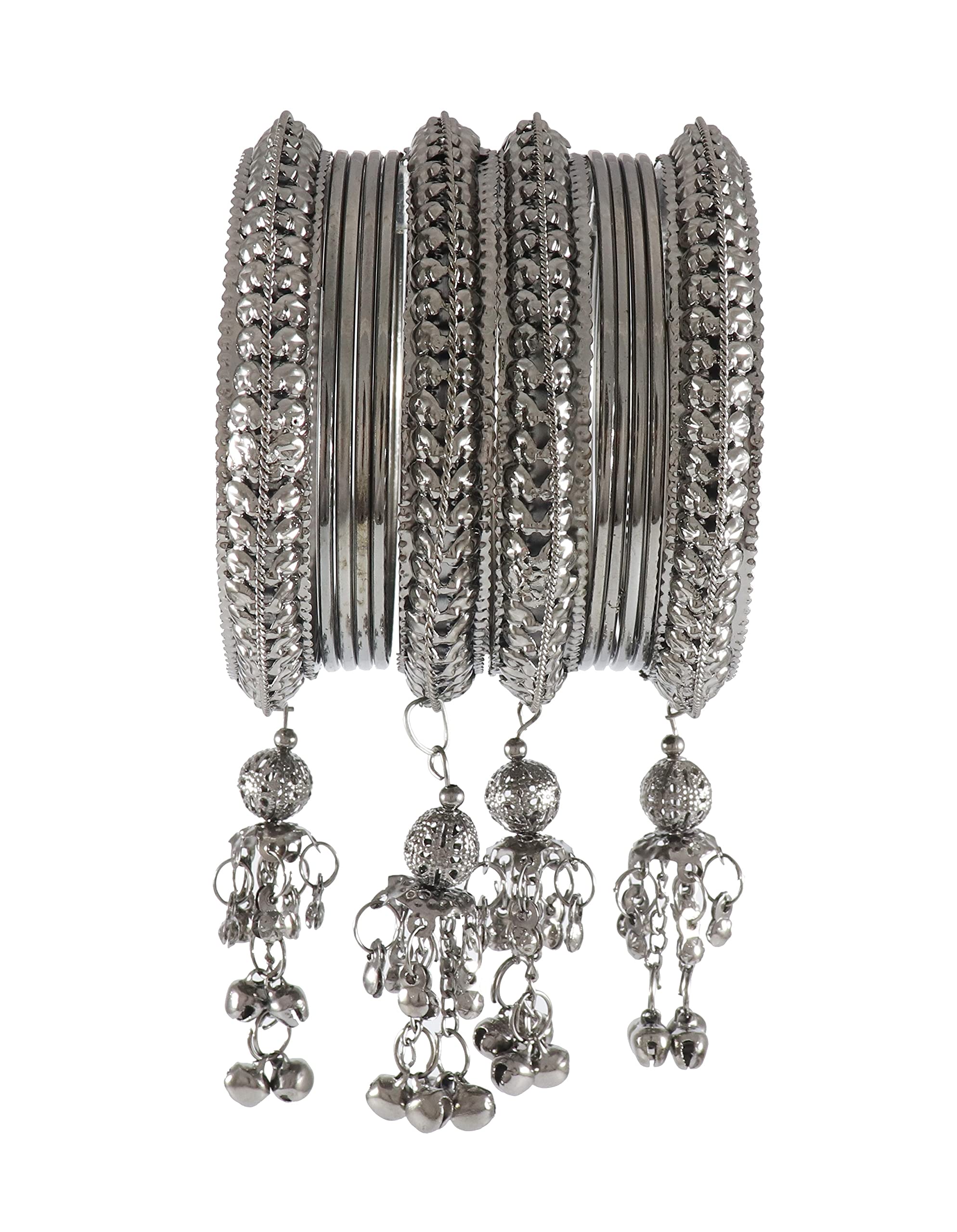 NMII Metal with Gold Color Polish and Bells Latkan Linked Glossy Finished Bangle Set For Women and Girls, (Grey_2.8 Inches), Pack Of 12 Bangle Set (B09HMCS1F1) Amazon Price History, Amazon Price Tracker