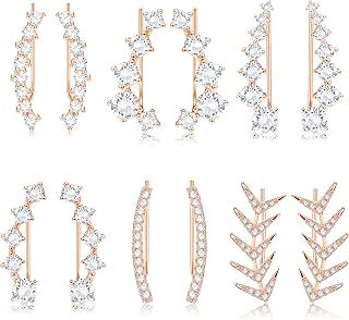 6 Pairs Ear Cuffs Climber Hoop Earrings for Women Crawler Earrings CZ Leaf Ear Cuff Stud Hypoallergenic