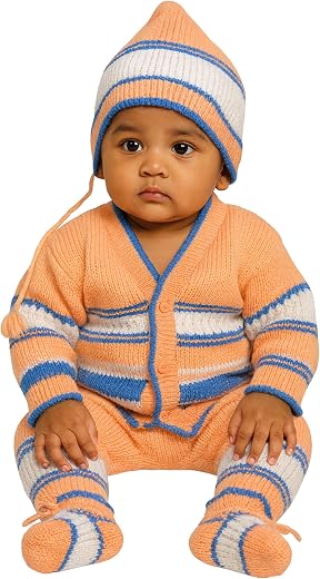Vedira Premium Woolen Baby Sweater Set for Winter Full Sleeves Cardigan, Pant, Cap &amp; Socks | Soft Knitted Wool Clothing Se...