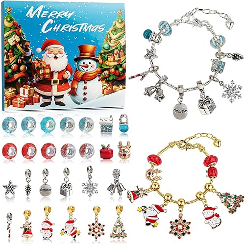 Calendario de Adviento de Navidad para niñas, kit de fabricación de pulseras Kalolary de 24 días, calendario de cuenta regresiva de Navidad, kit de