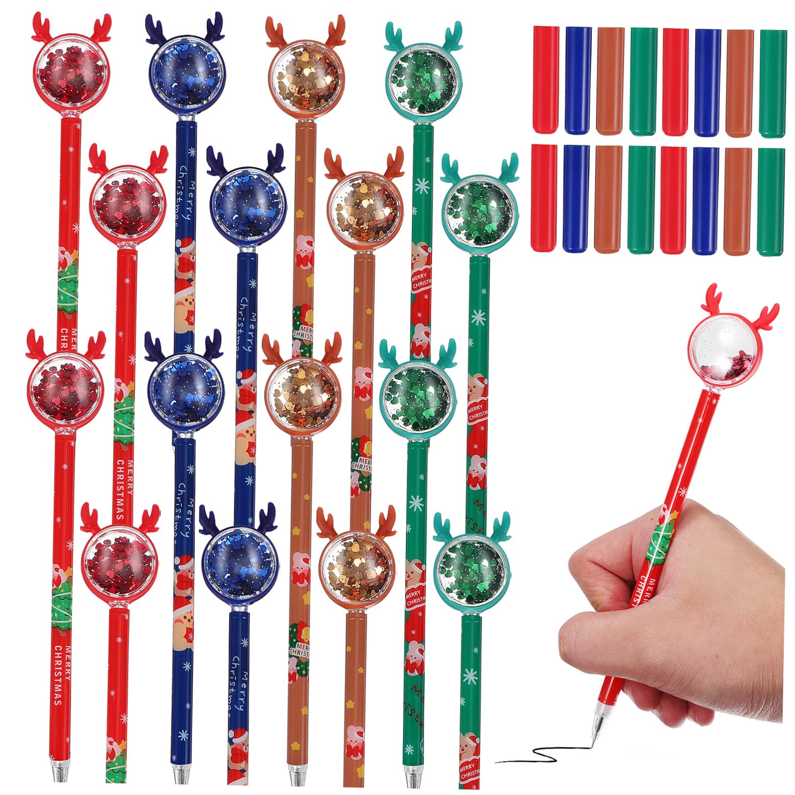 WOONEKY Lot De 36 Stylos À Encre De Noël En Forme De Cerf Et Délan À Paillettes Brillantes Multicolores Pour Le Bureau Lécole