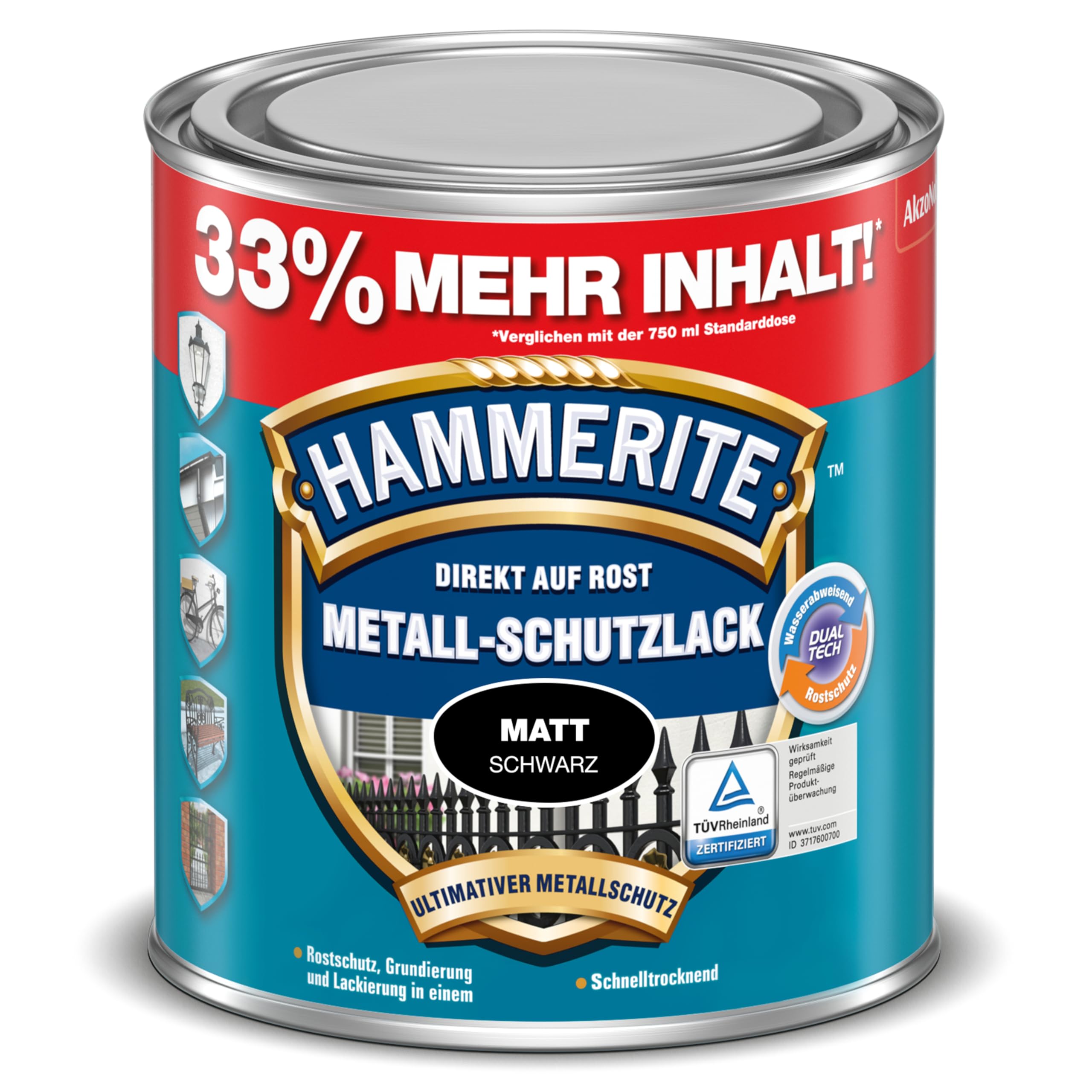 Hammerite Direct To Rust Metal Paint Smooth Finish Black 1ltr Each 59393