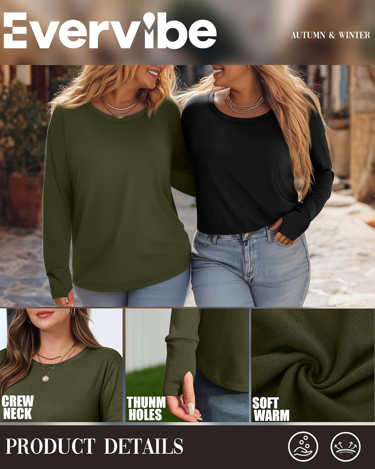 3 Pack Women's Cotton Plus Size Tunic Tops Thumb Hole Crew Neck Long Sleeve Shirts Casual Loose Y2k Trendy Outfits - Image 6