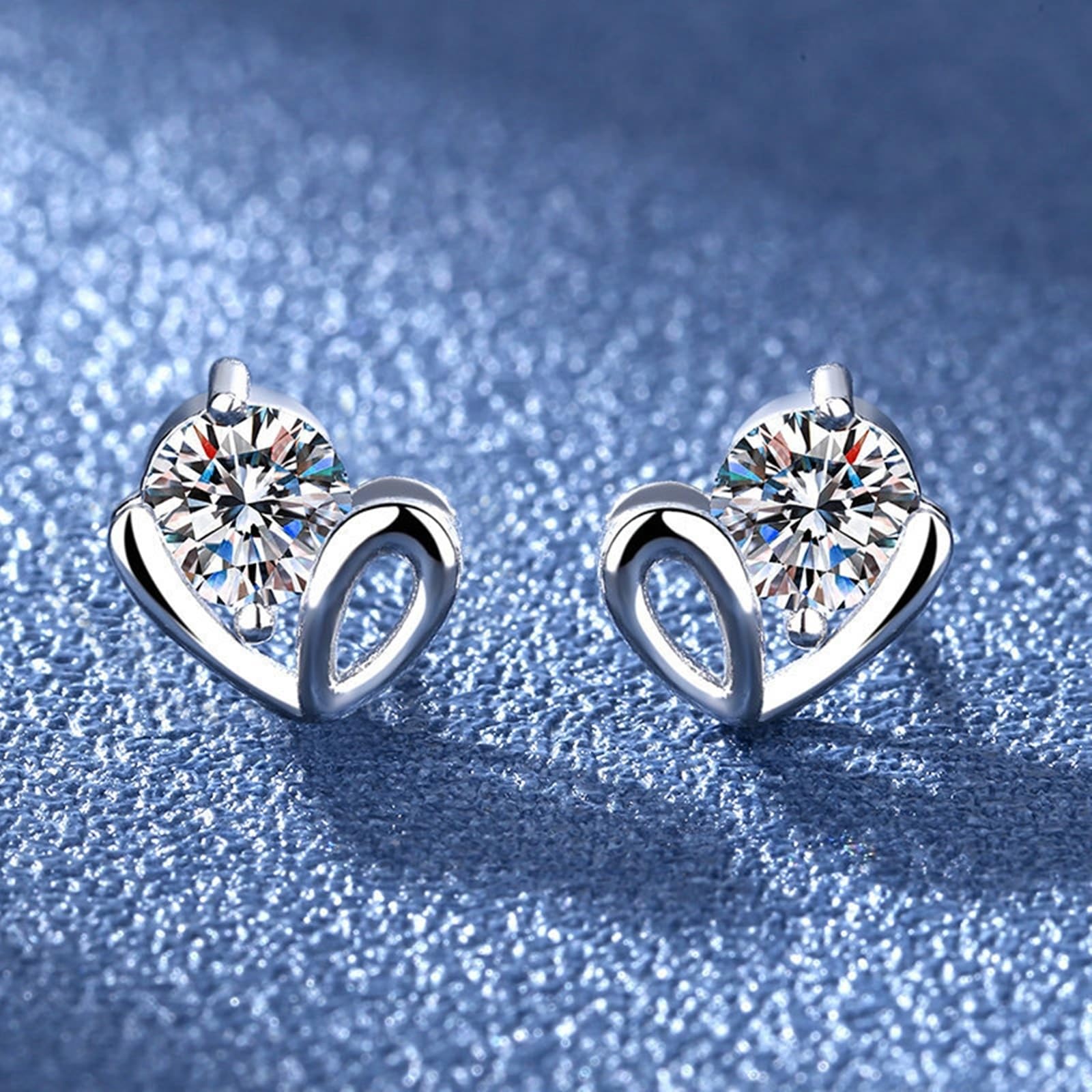 AMDXD Schmuck Damen Ohrringe 9K Weißgold 375, Herz Ohrstecker mit Moissanit, Au375 Gold Ohrringe Nickelfrei Echt Schmuck