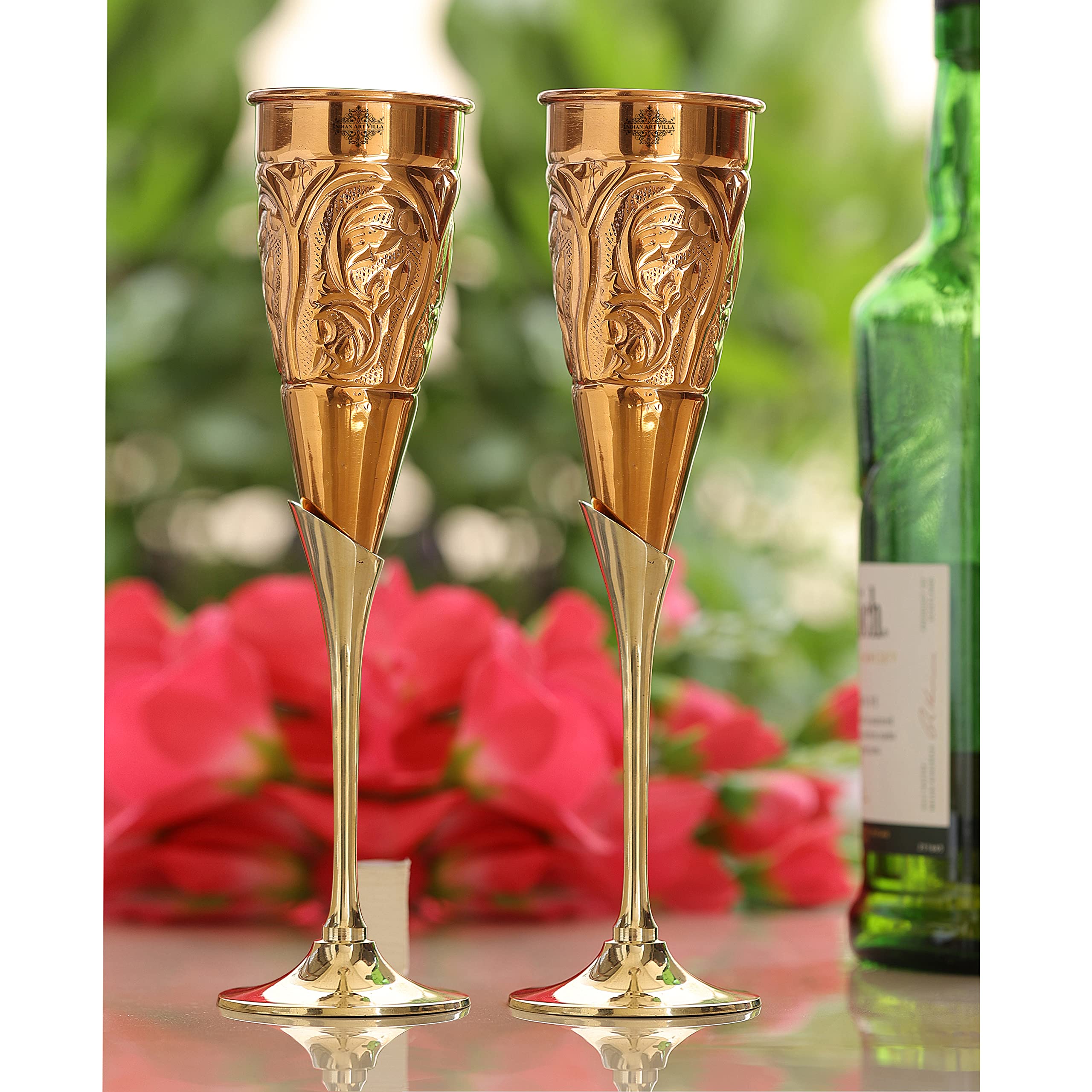 INDIAN ART VILLA Copper Designer Champagne Wine Flute Glass, 200 ML - Elegant Drinkware for Wine, Champagne & Cocktails, Perfect for Bar, Hotel & Restaurant 3
