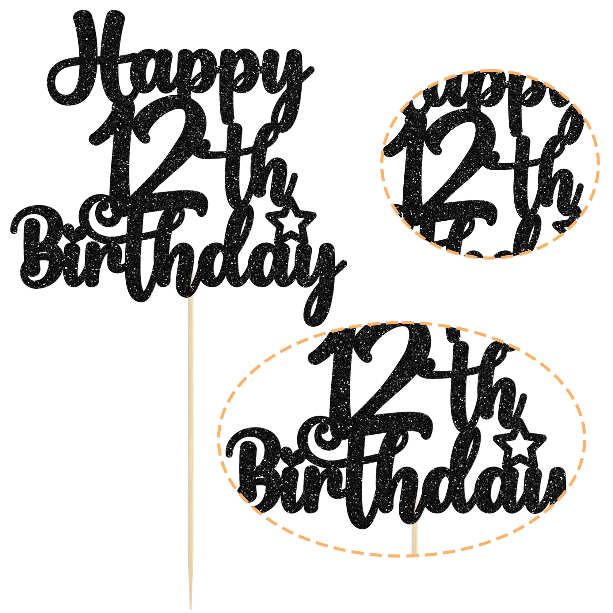 1Pc 12th Happy Birthday Cake Topper Glitter Cheers To 12 Years Cake