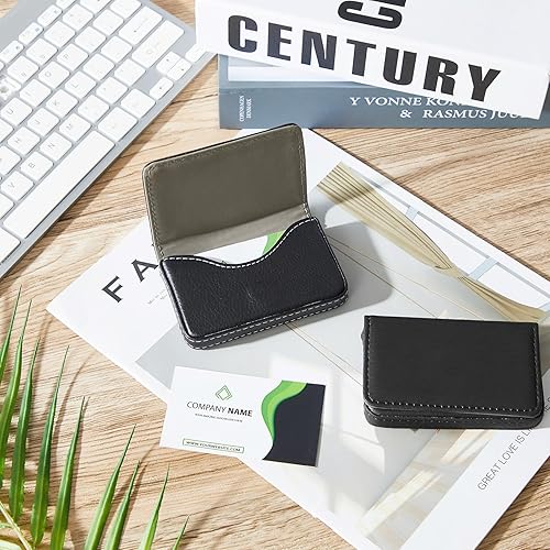 Miniatura 5 de Outus Tarjetero de 2 piezas, cartera de cuero para tarjetas de visita, tarjetero de bolsillo con cierre magnético, funda de identificación para