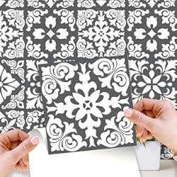 Losetas De Vinilo Para Pared Walplus Vinilo Adhesivo Estampado Losetas Adhesivas Pared Cocina Decoracion Protector No Tóxicos Fácilmente Extraíble Gris Oscuro Renacimiento Español 24Pcs 15Cm(6") Blanco