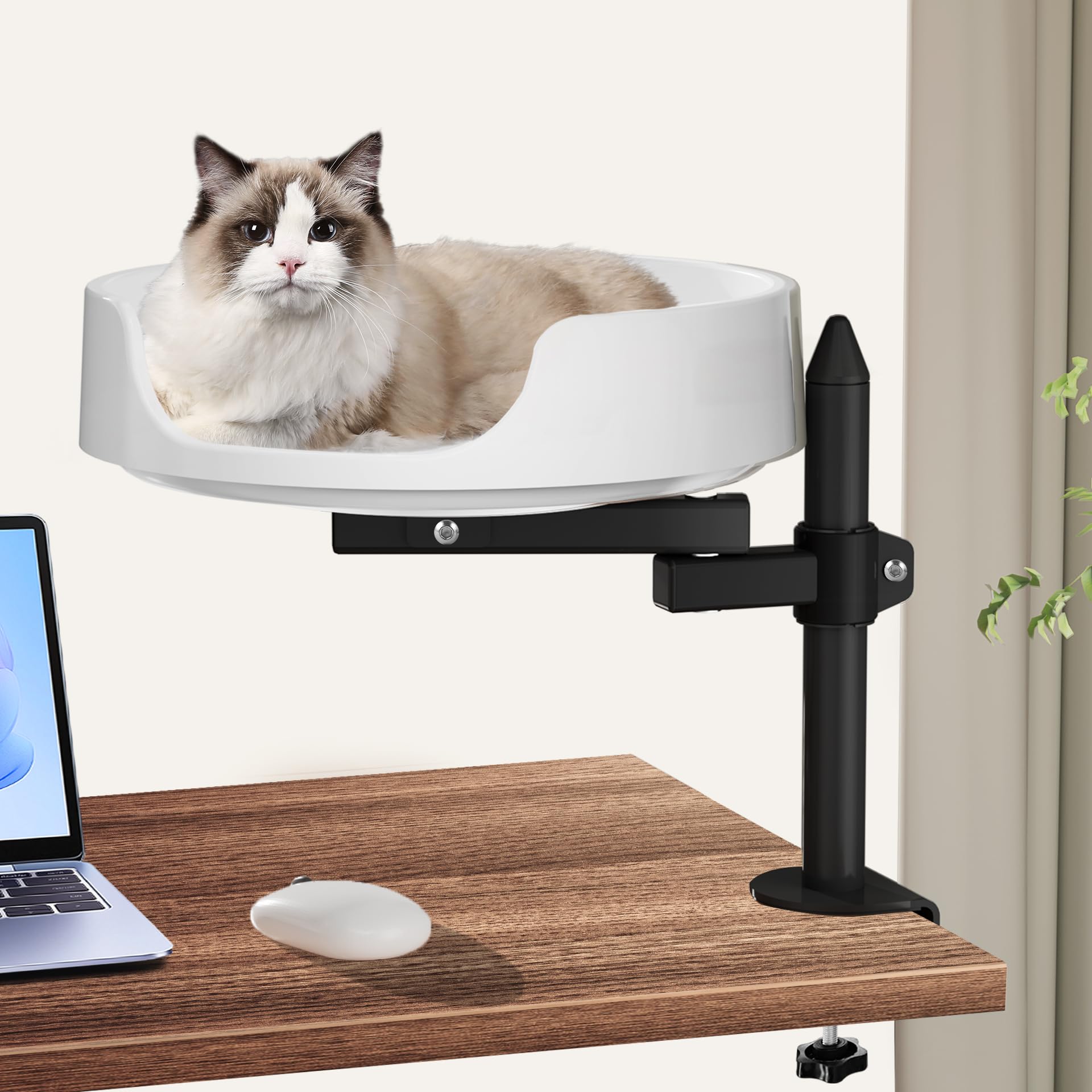 Höhenverstellbares Katzenbett für Schreibtisch 360° Drehbarer Katzenplatz mit Zwei verstellbaren Armen Haustierkissen inklusive
