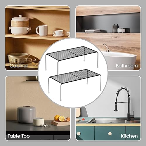 Miniatura 4 de Juego de 2 organizadores de armario de cocina (13.8 x 7 pulgadas), estante de almacenamiento para armario de congelador, estante de alambre con