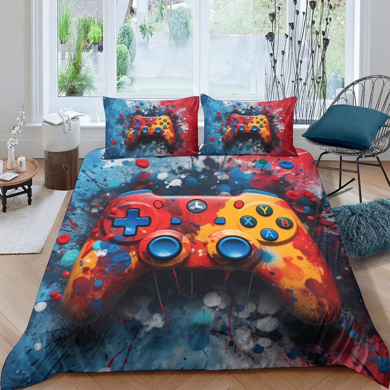 Housse de couette gamer respirante en microfibre douce IOFEER motif 3D