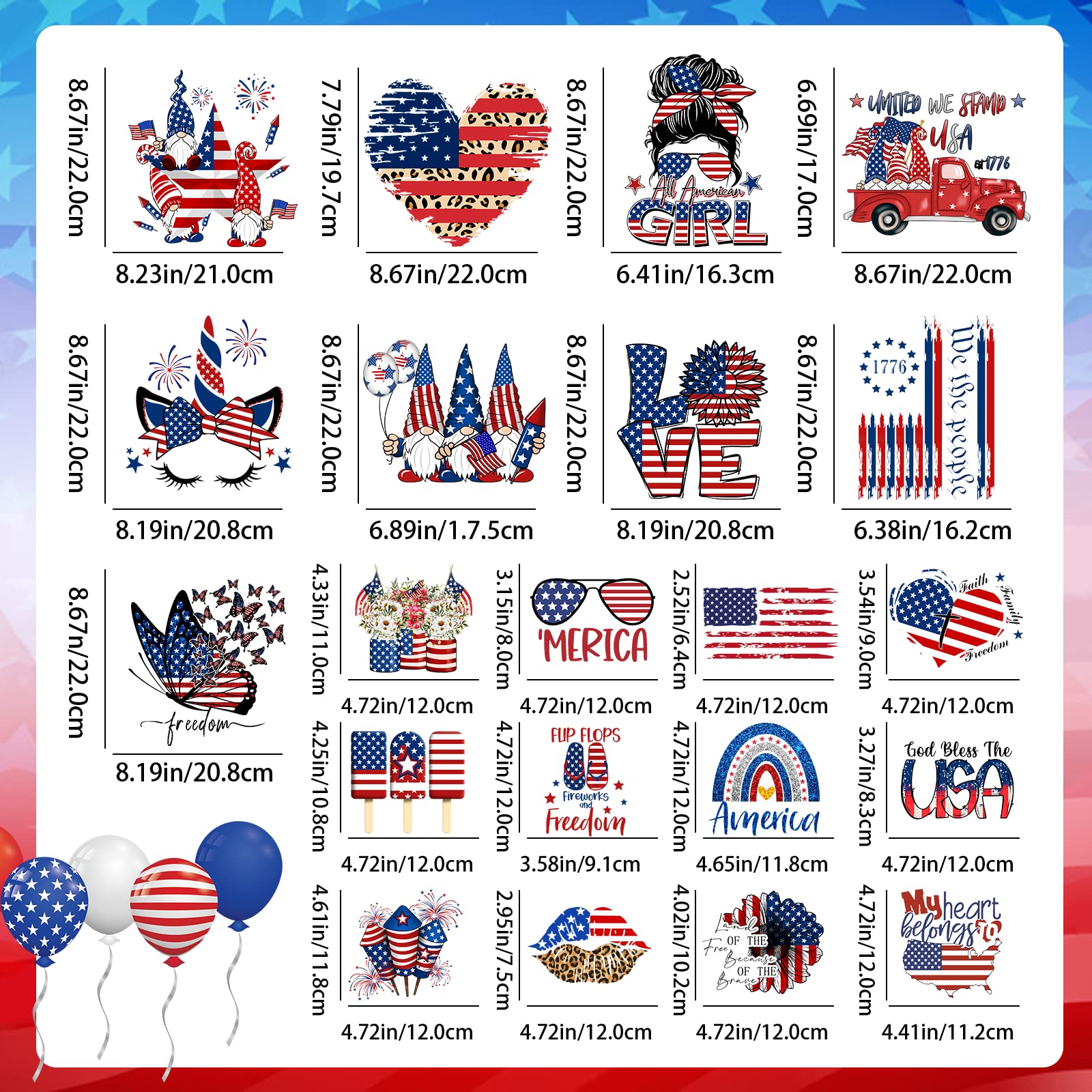 36-Piece Patriotic Iron-On Transfers - 4th Of July Heat Transfer Vinyl For Clothes & DIY