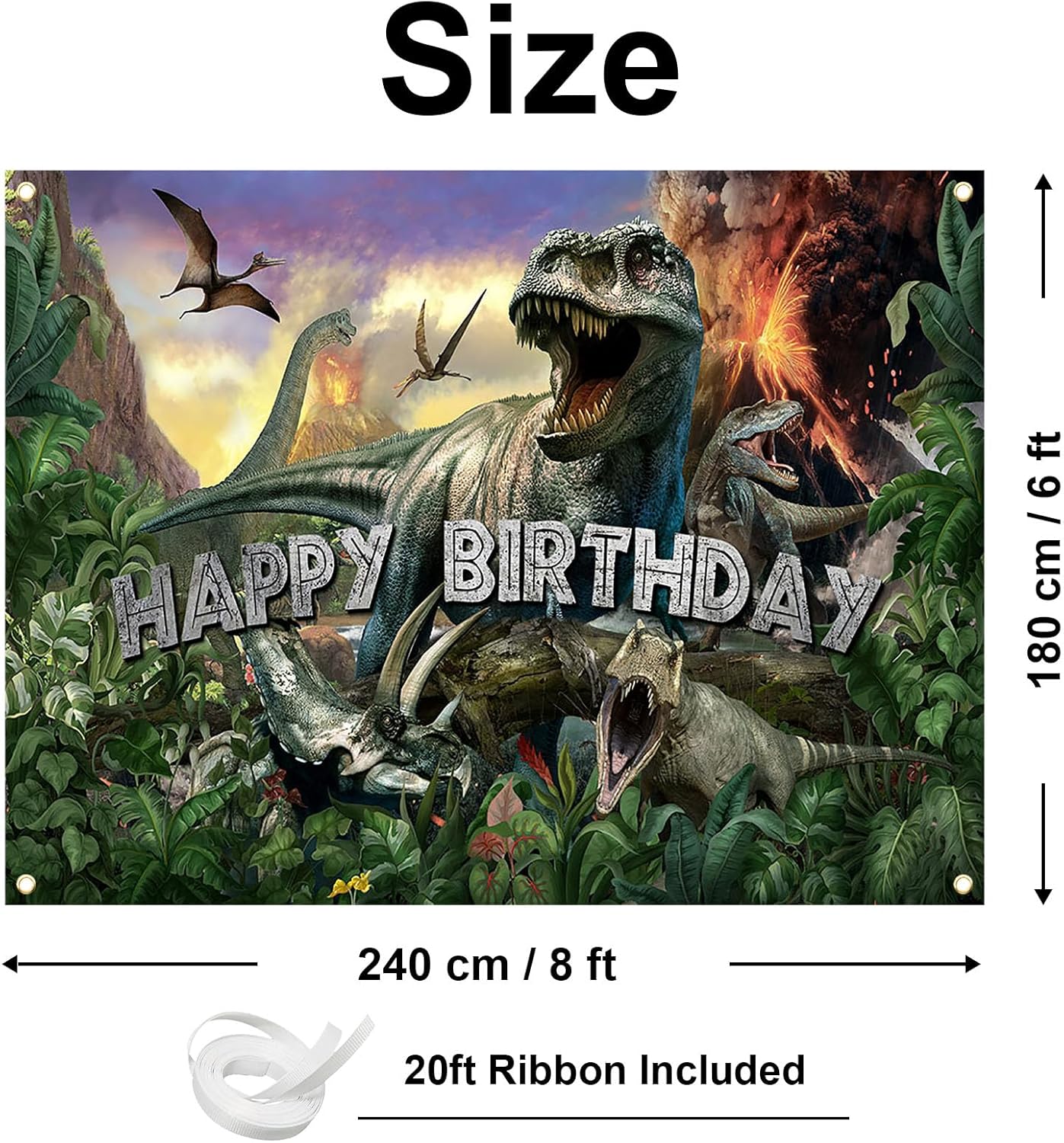 Avezano Dinosaur Birthday Backdrop Jurassic Dino Theme Happy Birthday Banner Jungle Birthday Party Decorations Boys Photo Backdrop (96 x 72 Inch)