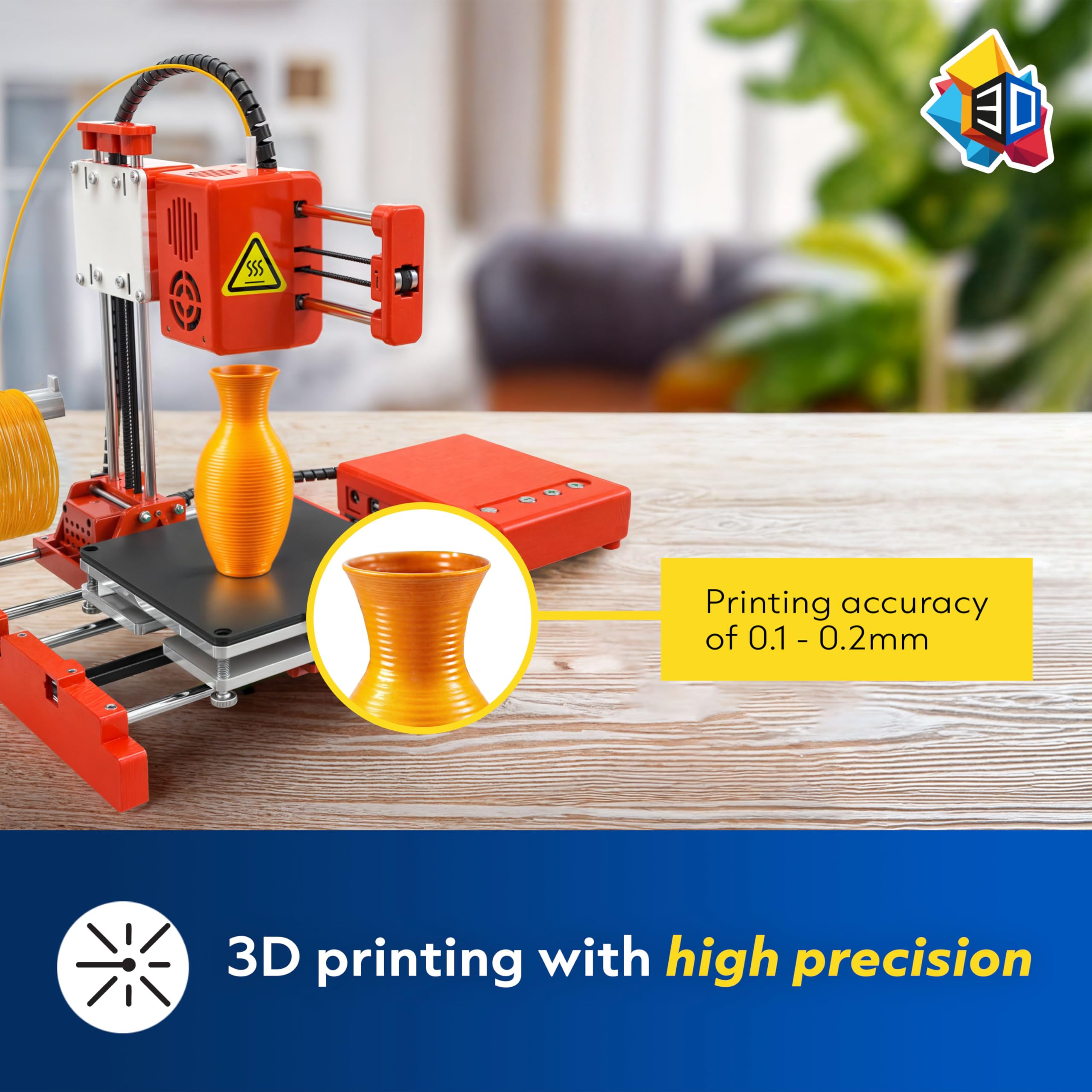 Silvergear® Imprimante 3D Haute Précision | Imprimante 3D pour Débutants avec Base d'impression Magnétique Amovible | Impression Silencieuse | Mini Imprimante 3D Légère et Portable avec Filament PLA