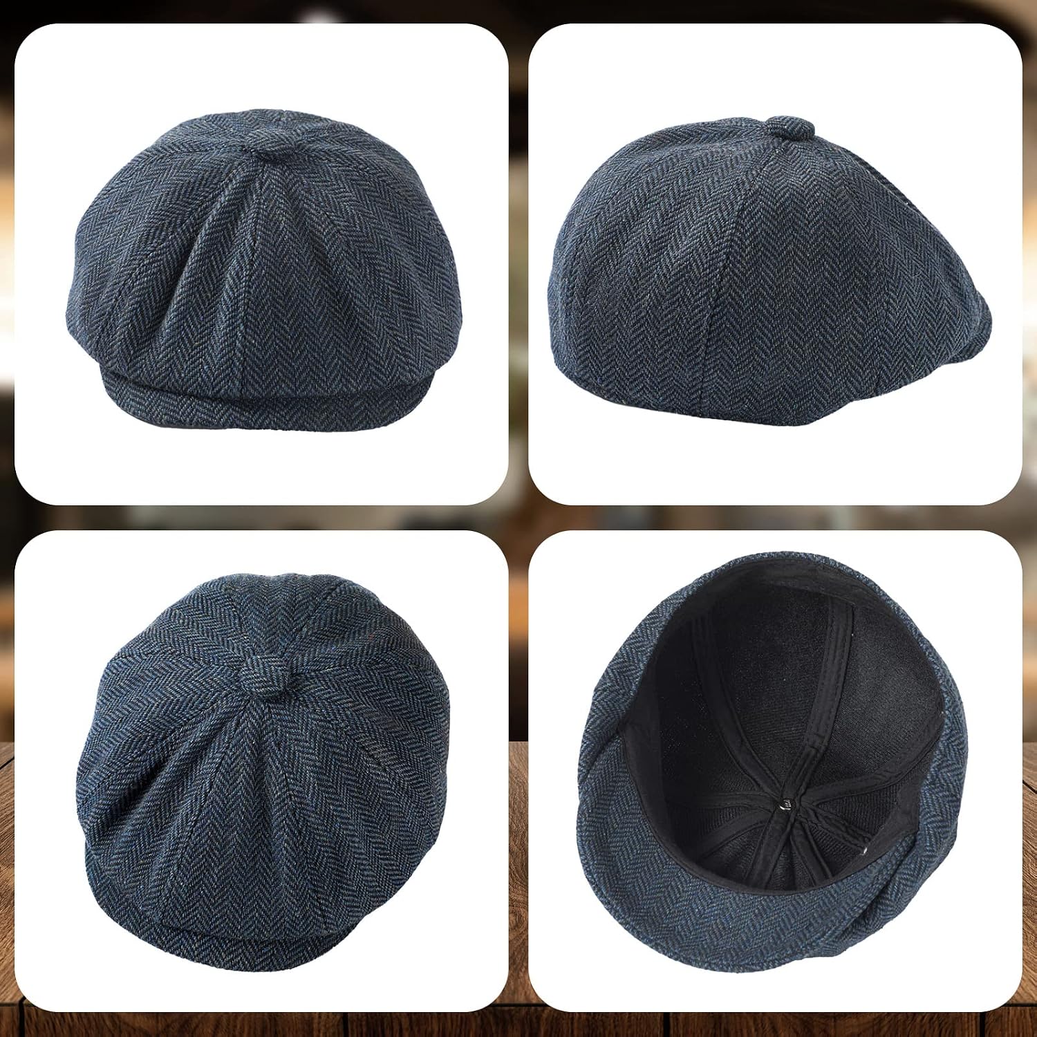Eurzom 3 Packs Kids Boys Newsboy Cap Vintage Toddler Flat Tweed Beret Hat Baker Pageboy Cabbie Caps Newsies Driver Hats for 1-4 Years Old Kids, Navy Blue, Black, Khak