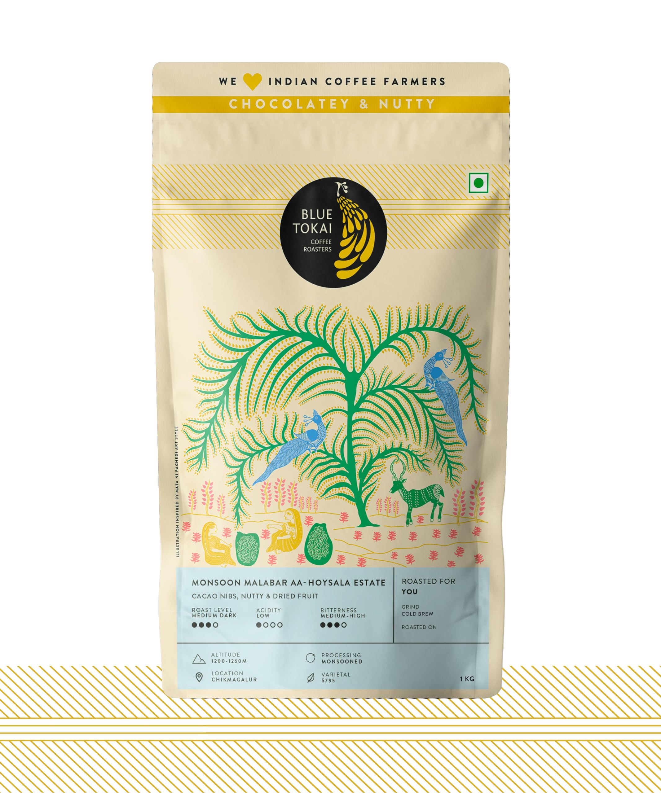 Blue Tokai Coffee Roasters Monsoon Malabar AA - Medium Dark Roast (Cold Brew Grind) 1Kg | Made With 100% Specialty Grade Arabica Freshly Roasted Ground Coffee, Bag (B0B4WP3P1H) Amazon Price History, Amazon Price Tracker