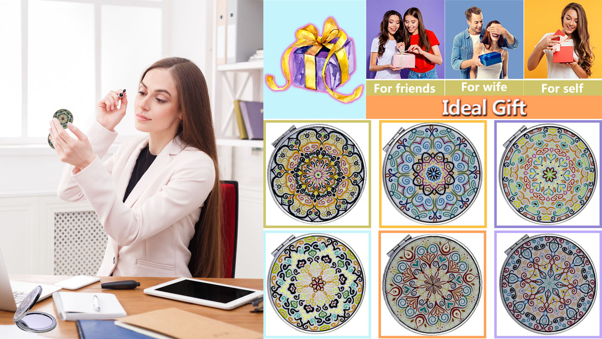 CigyYogy 6er Set Kompaktspiegel Mit Mandala-Design – Faltbar, Mit Vergrößerung, Perfekt Für Die Handtasche