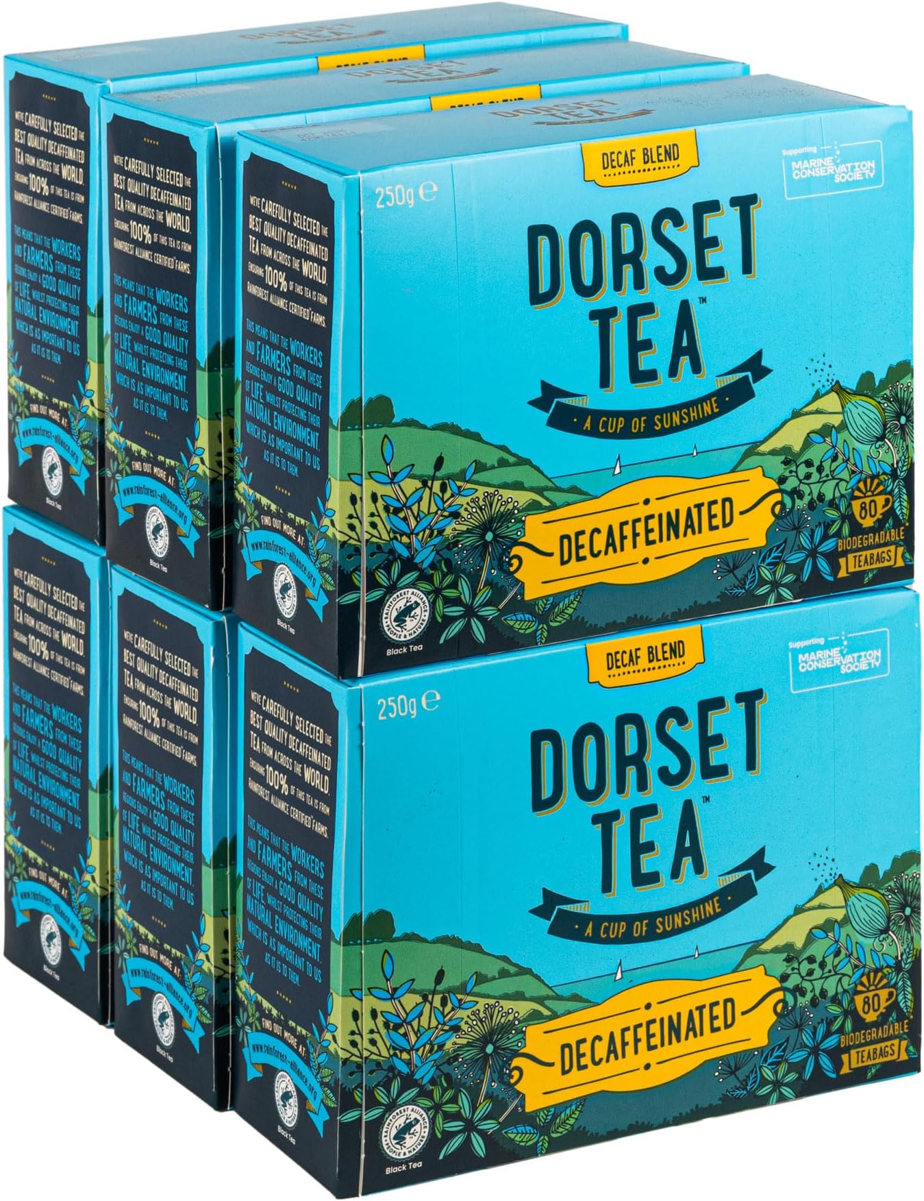 Dorset Tea Decaffeinated Biodegradable Teabags 6 x 80 (480 Teabags total) 100% Rainforest Alliance Certified Decaf Black Tea