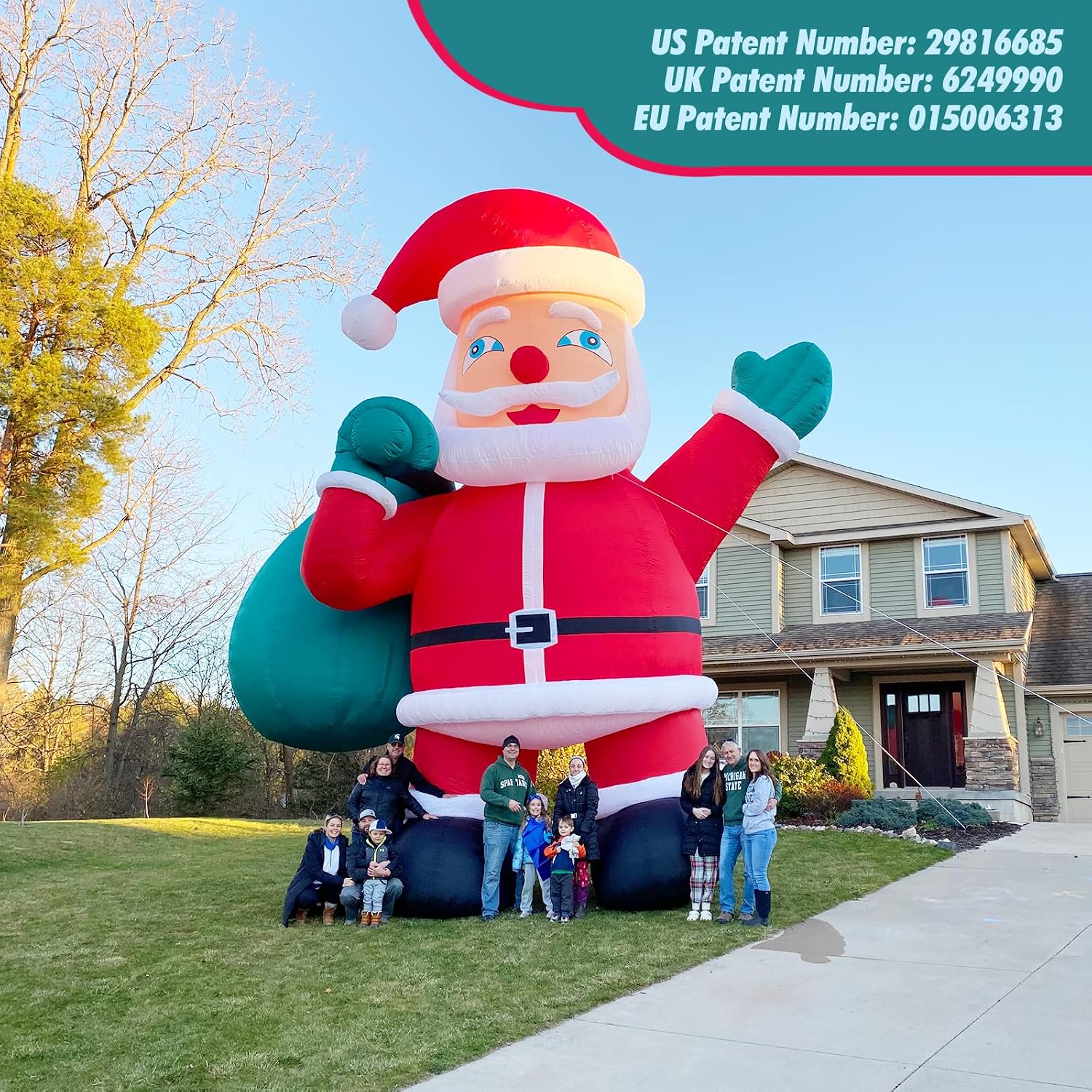 OZIS Giant 40Ft Christmas Inflatable Santa Claus Holding Bag with Blower Outdoor Decorations, Huge Premium Inflatable Santa Blow Up Yard Décor for Holiday Patio Lawn