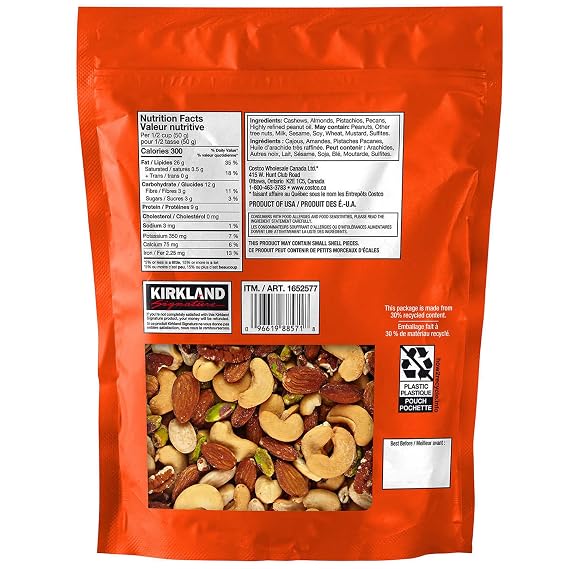 Kirkland Signature Unsalted Mixed Nuts, 40 Oz
