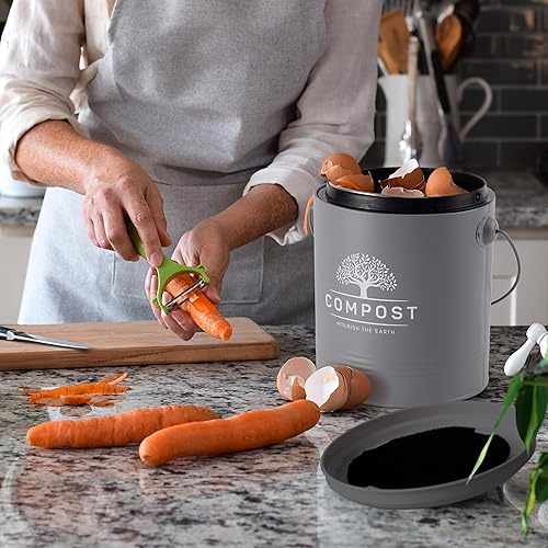 Miniatura 2 de Perfnique Contenedor de compost de cocina, contenedor de compostaje para encimera de 1.3 galones con tapa, cubo de compost interior incluye forro